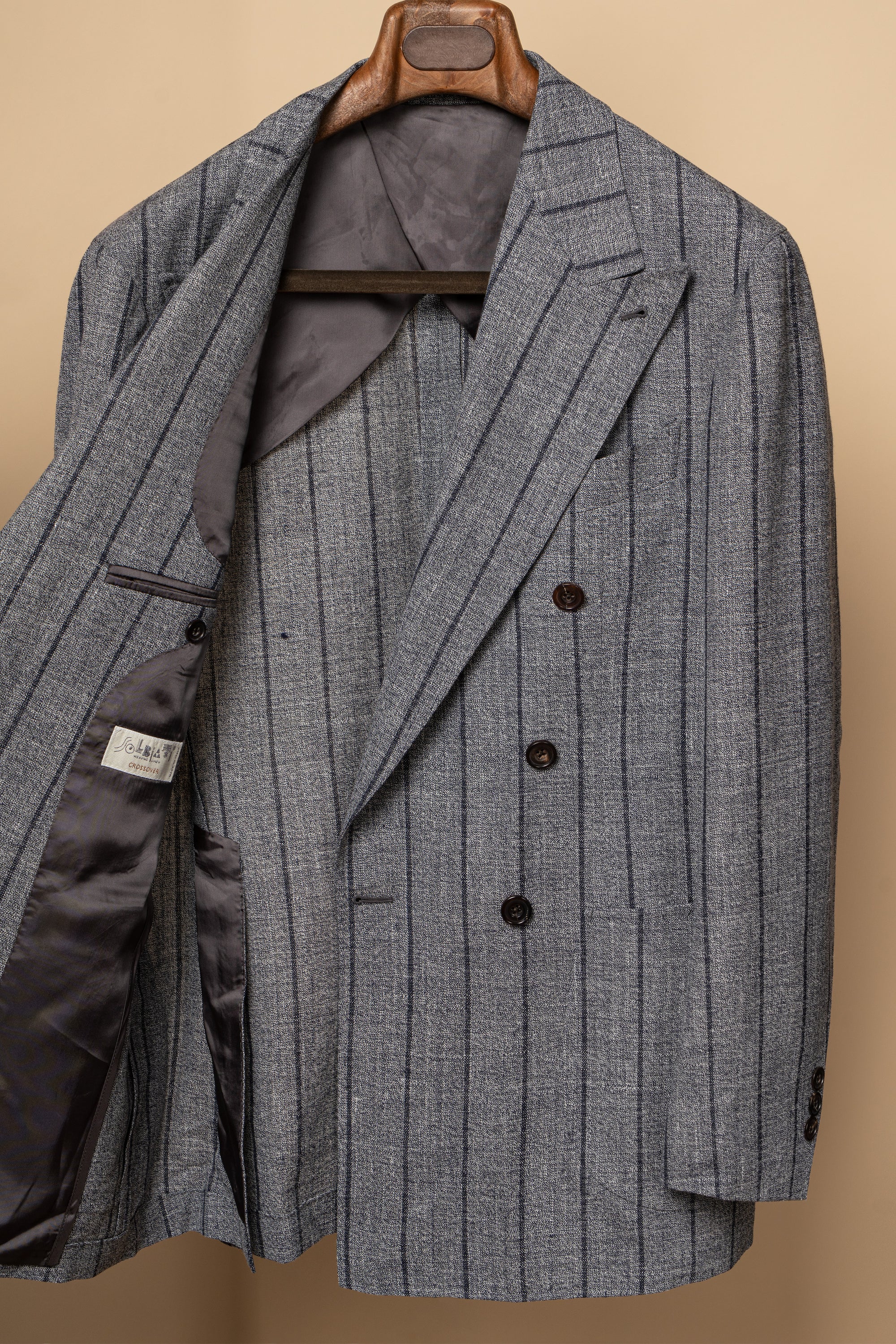 MTO Snow Grey Stripe Wool Linen Suit