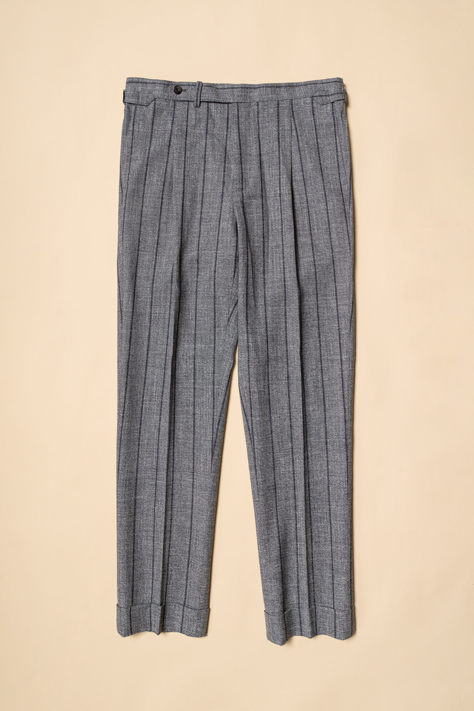 MTO Snow Grey Stripe Wool Linen Suit