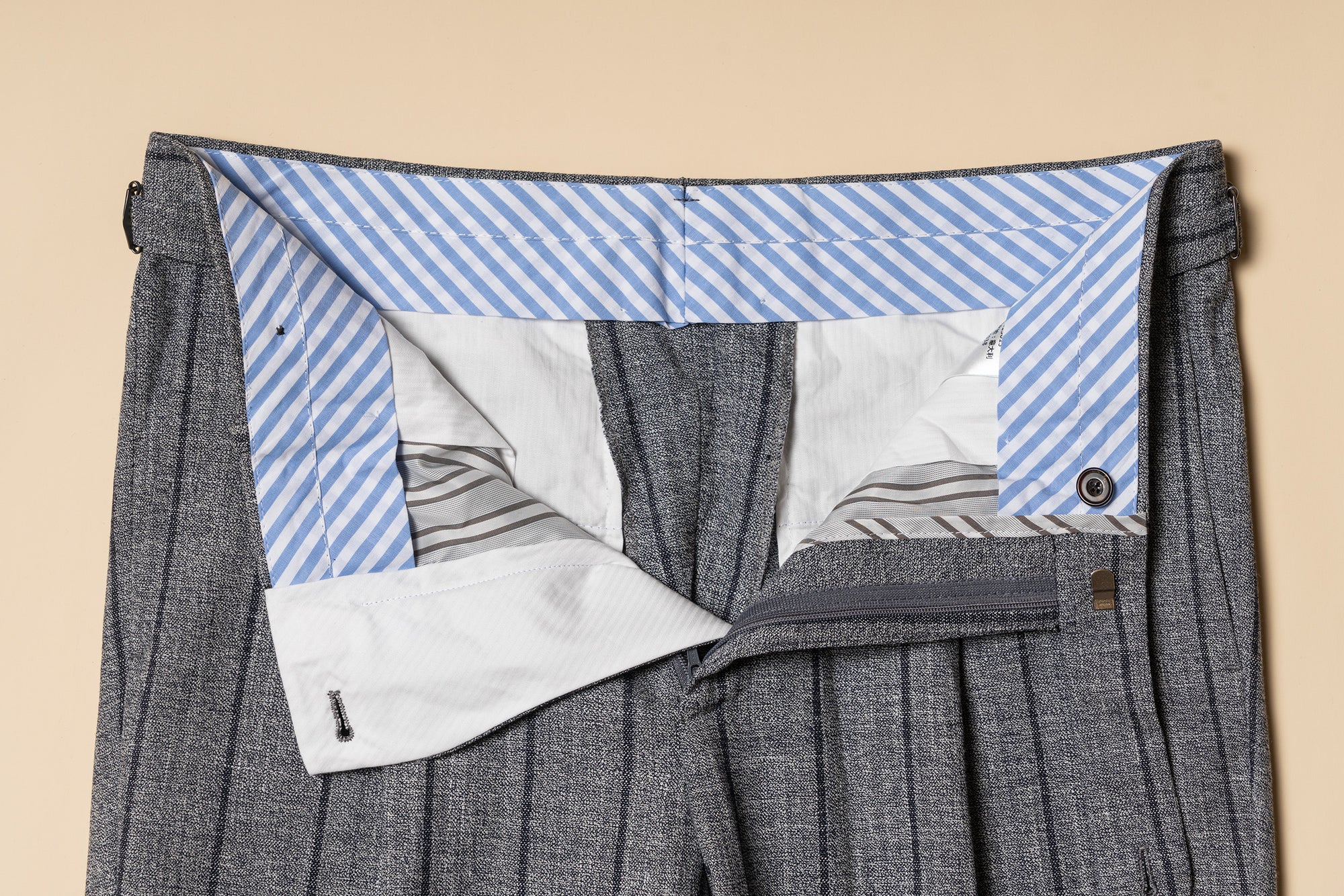 MTO Snow Grey Stripe Wool Linen Suit