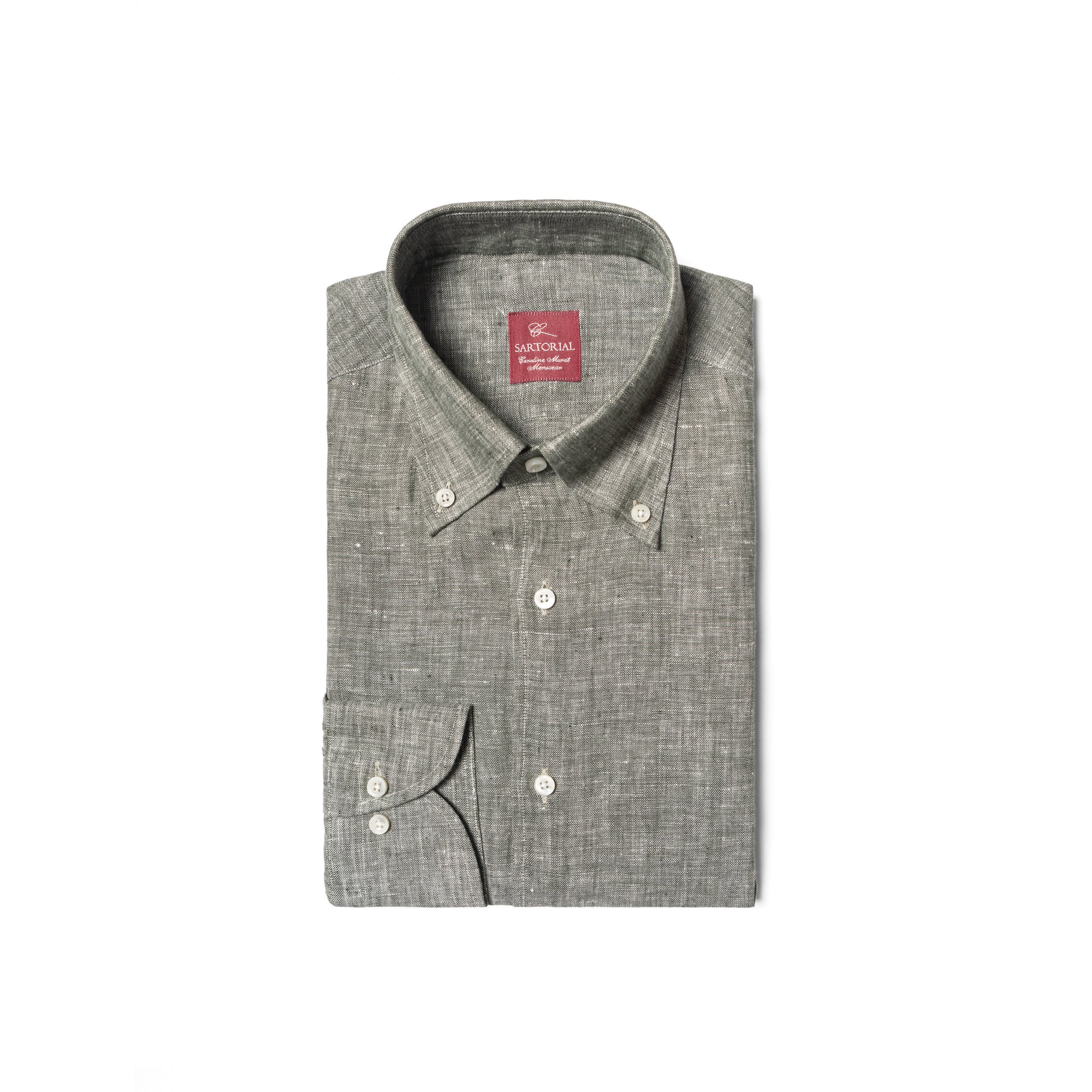 Pale Grey / Green Linen Shirt #XS10 #XS13