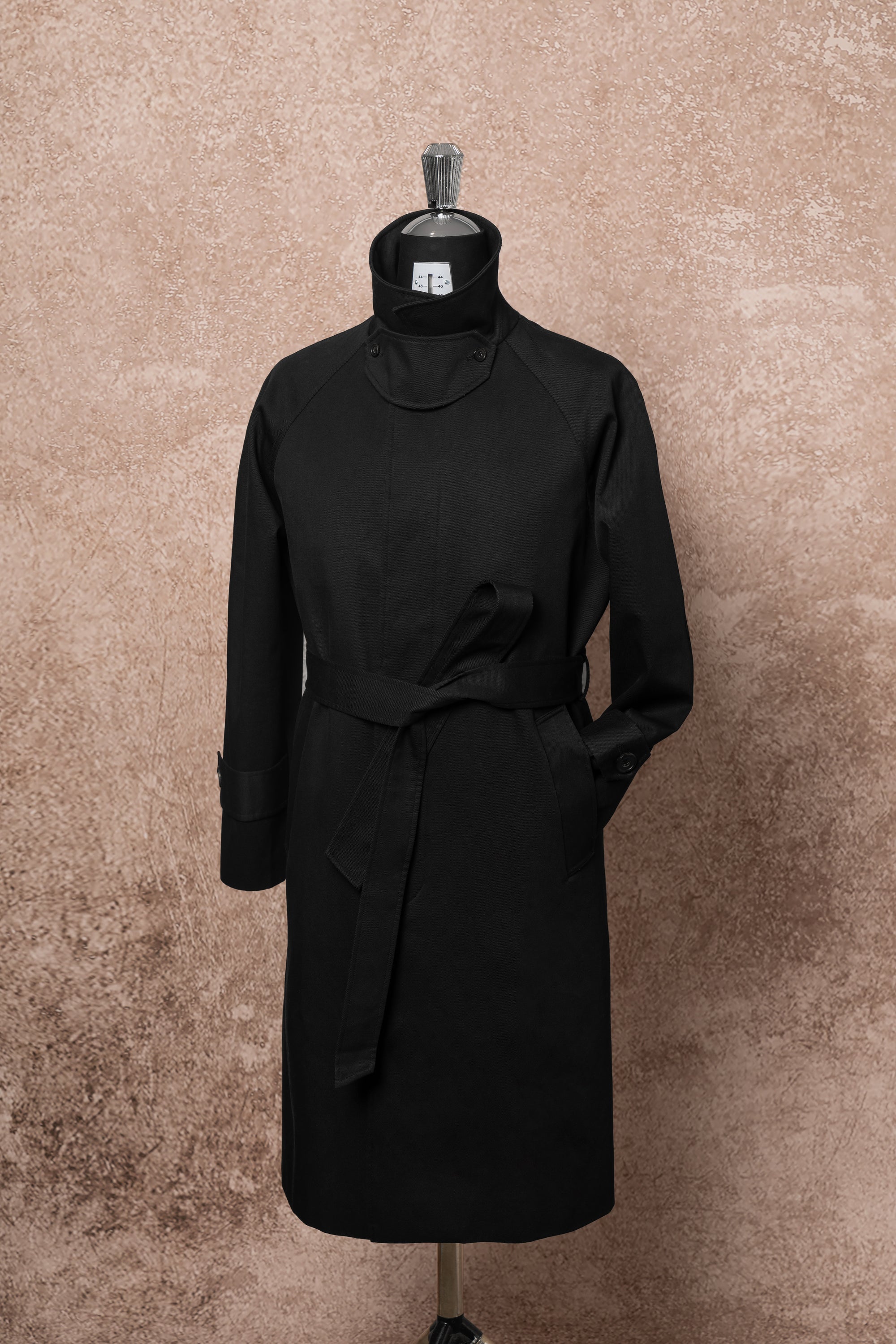 Black Cotton Whipcord Balmacaan Raincoat