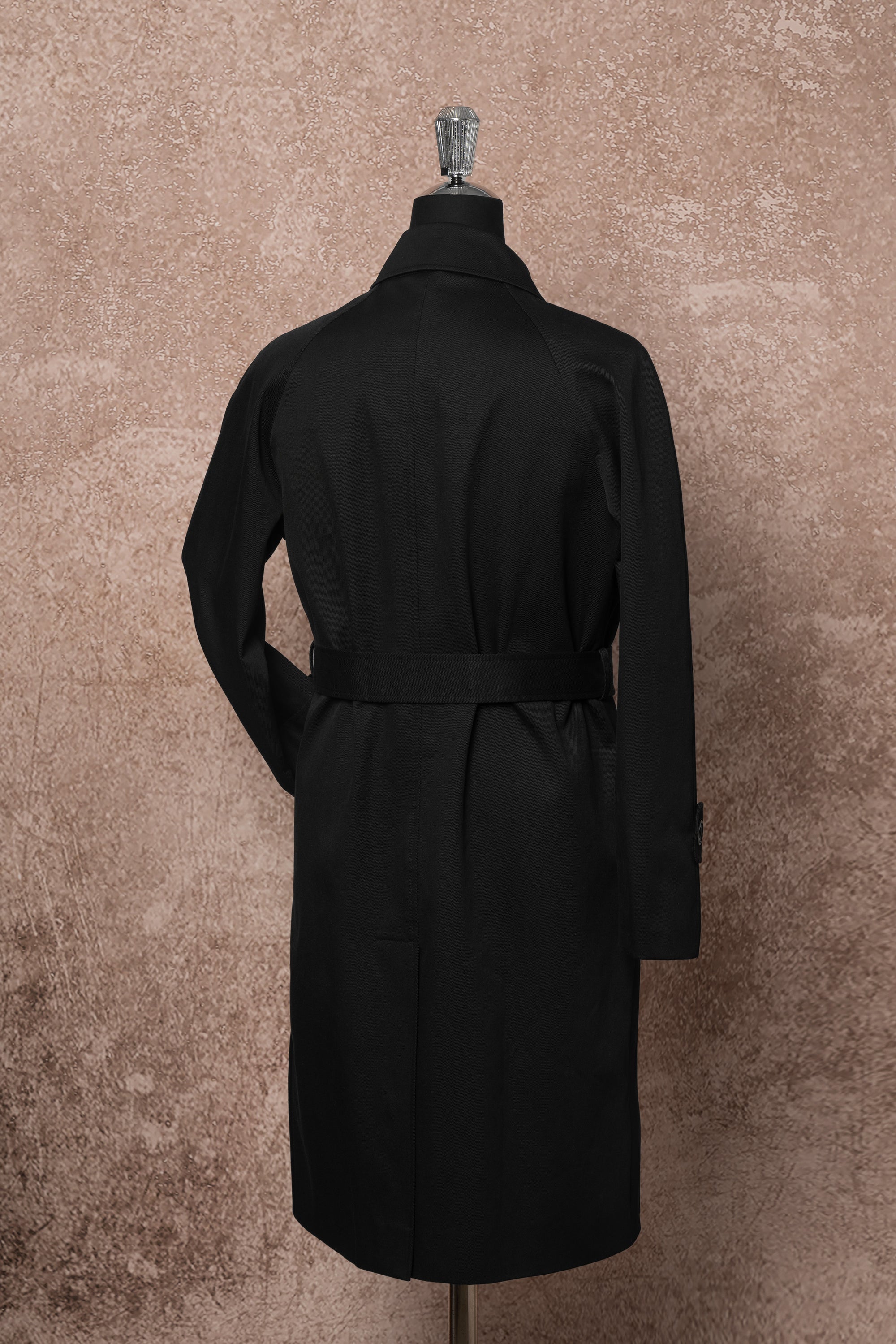 Black Cotton Whipcord Balmacaan Raincoat