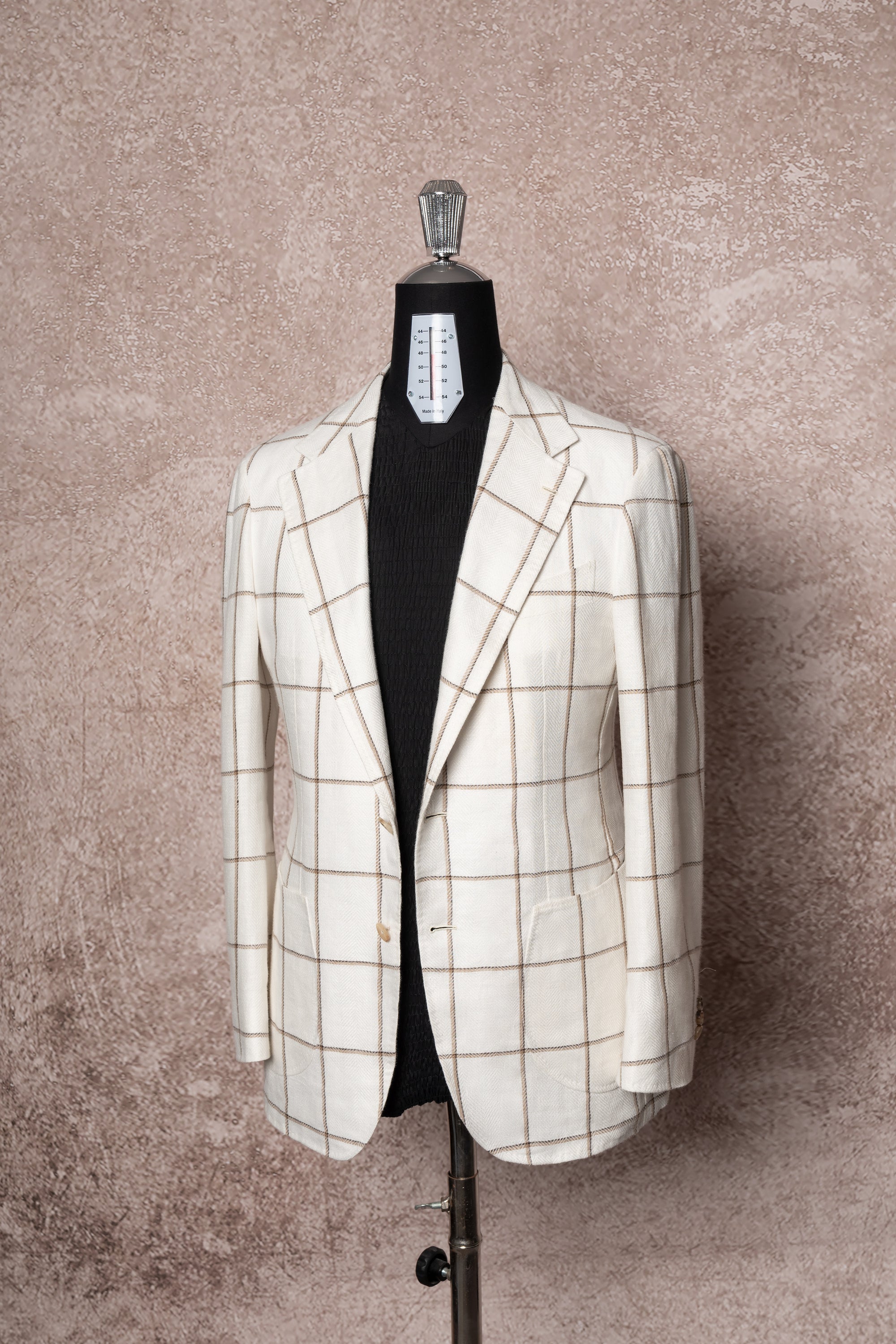 Beige Windowpane Linen Jacket #52