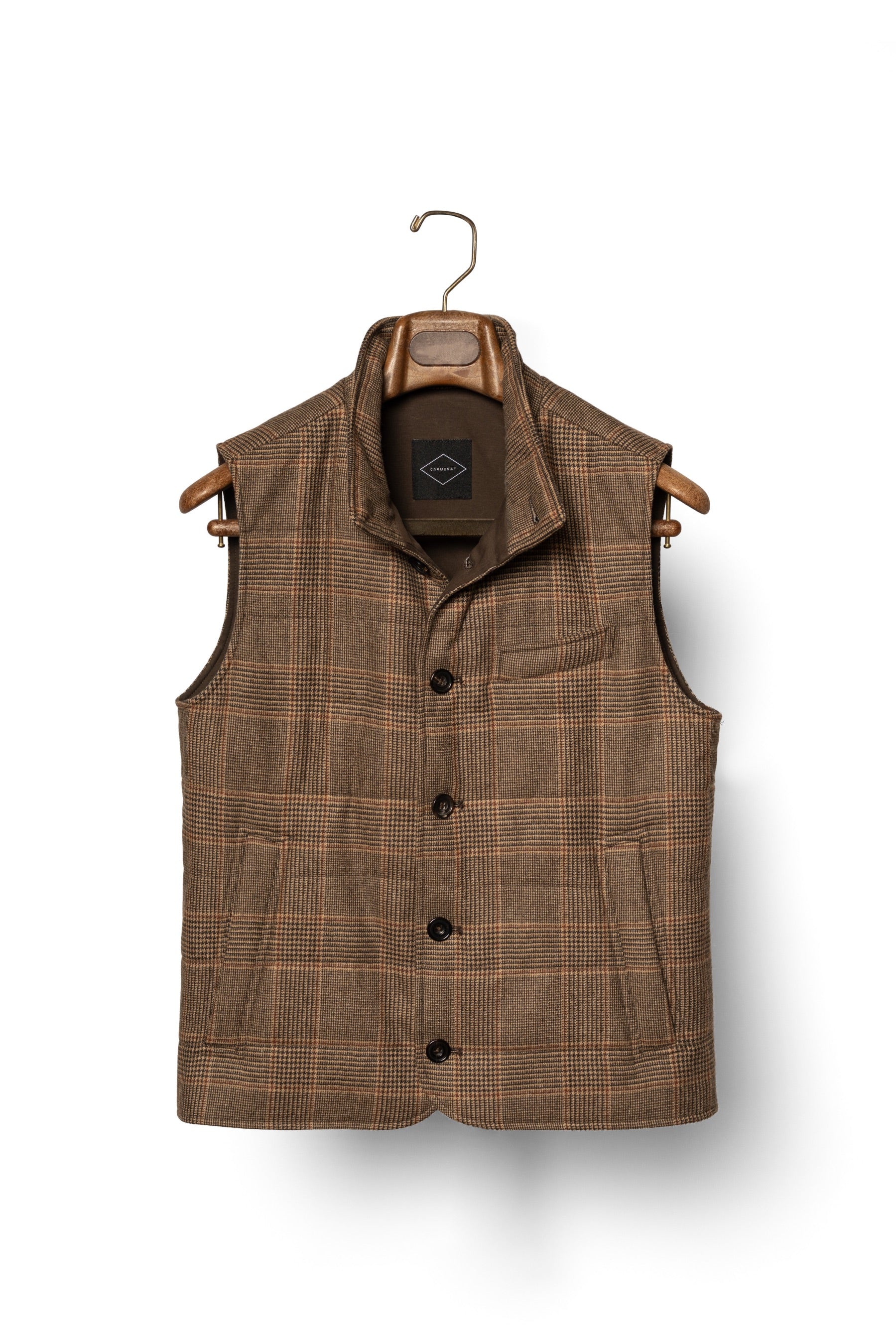 MTO Brown Glen Check Wool Cashmere Gilet #1031