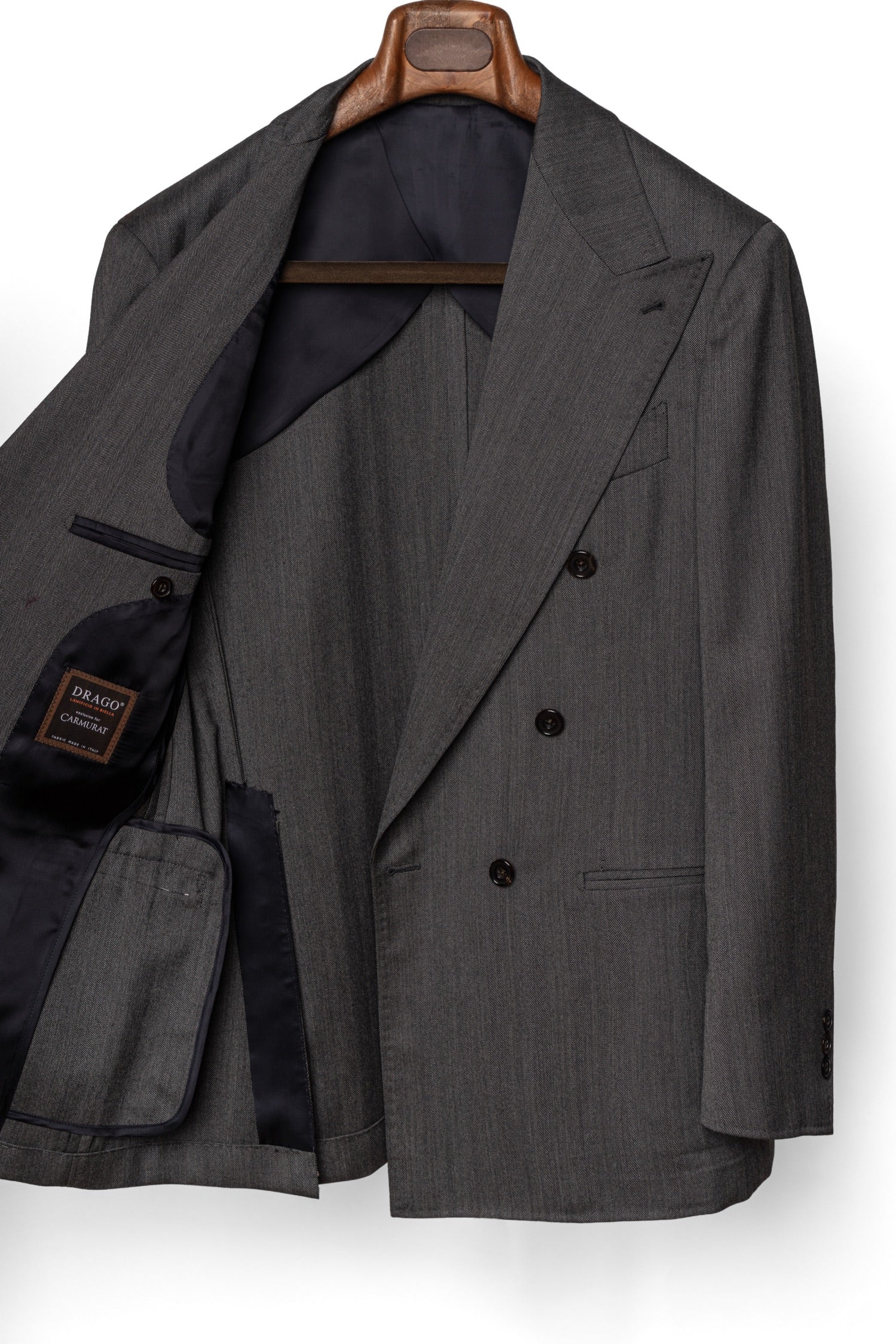 MTO Dark Grey Herringbone 17 Micron 130s Suit #1024