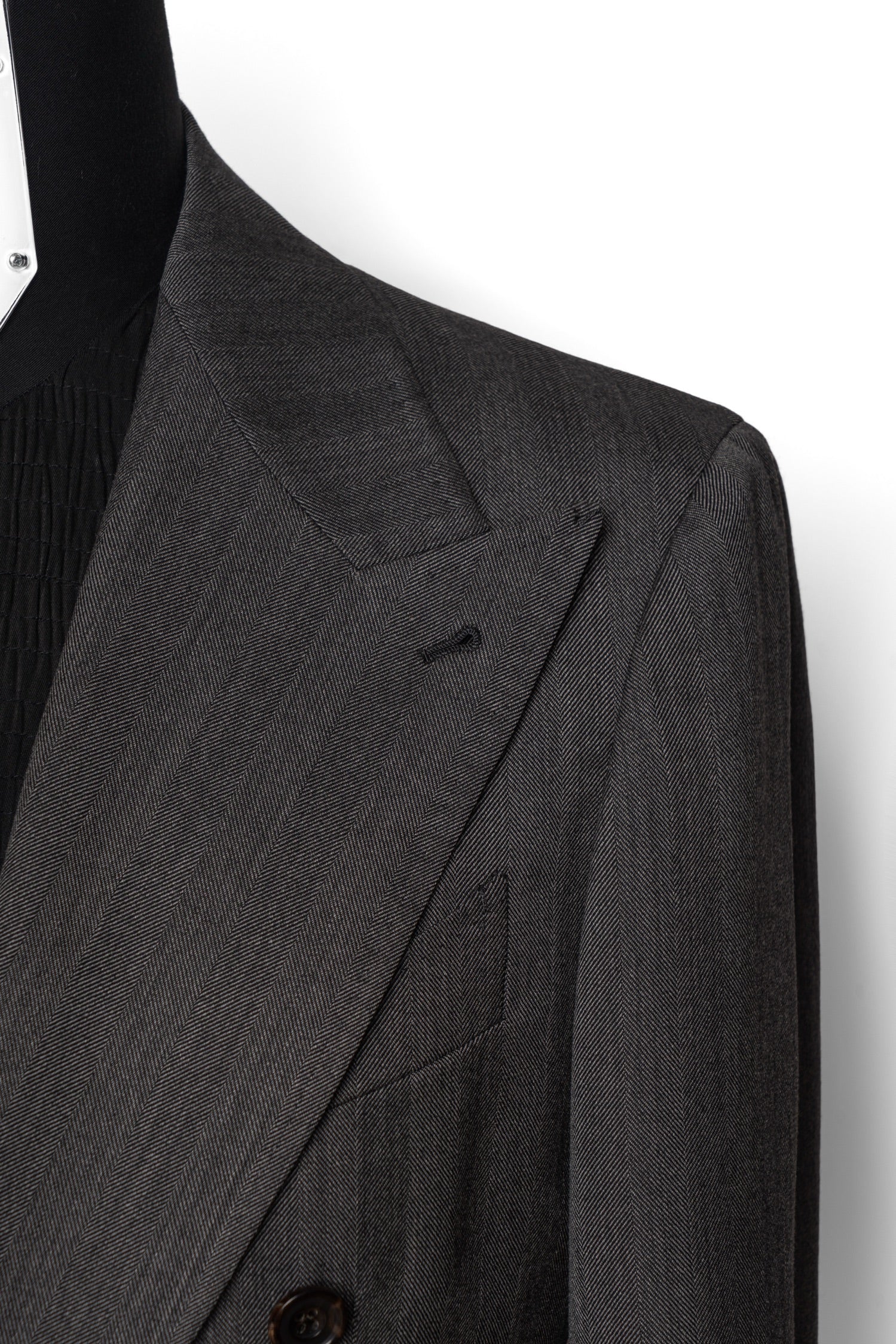 MTO Dark Grey Herringbone 17 Micron 130s Suit #1024