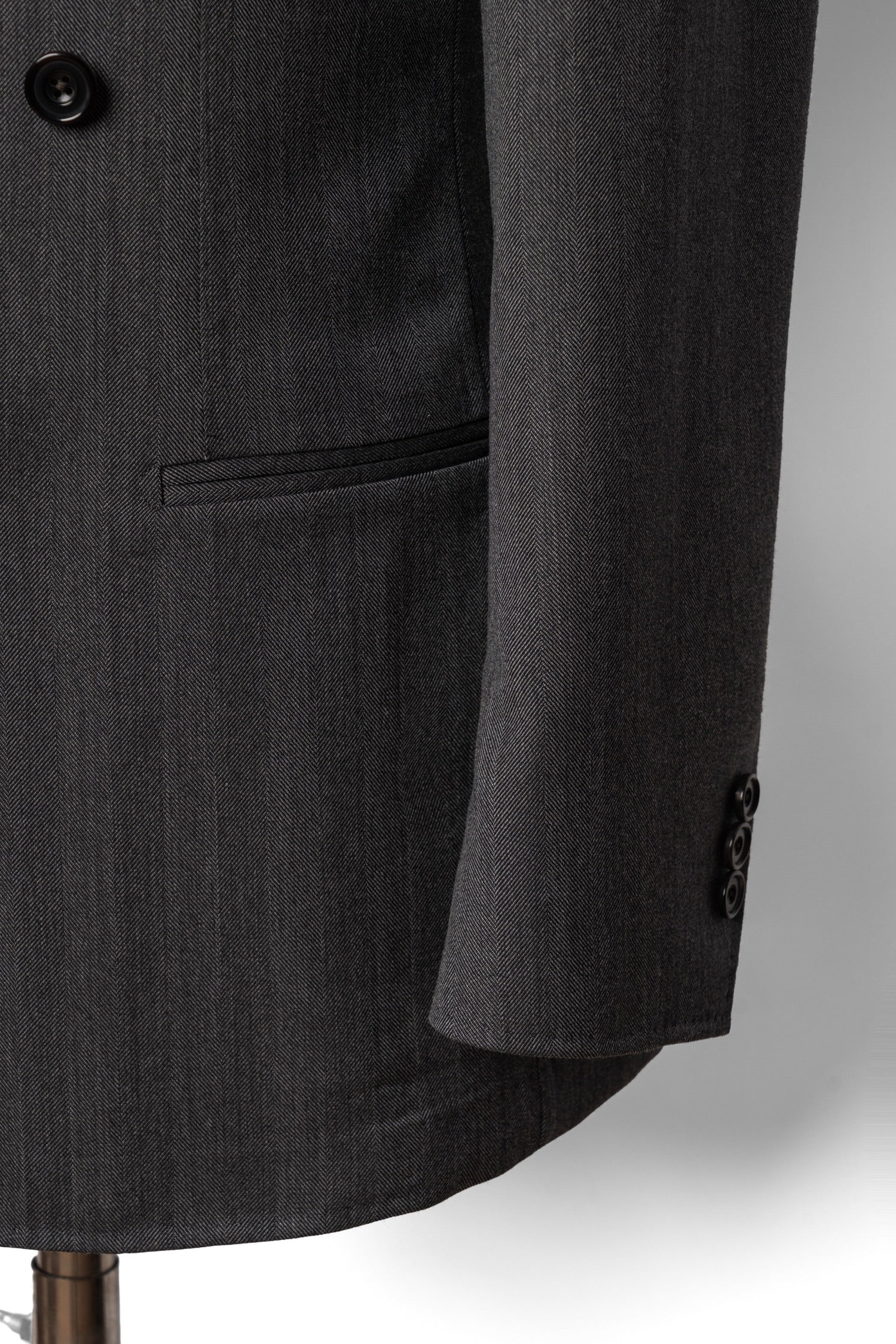 MTO Dark Grey Herringbone 17 Micron 130s Suit #1024