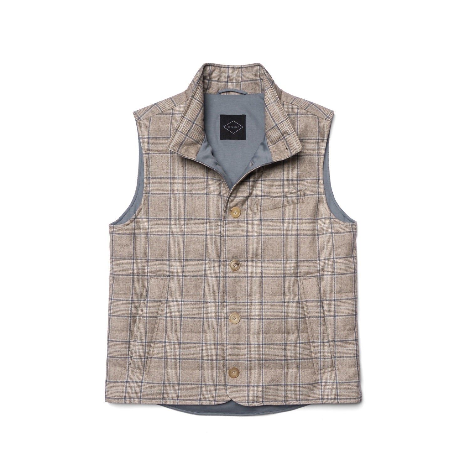 MTO Light Brown Glen Check Wool Cotton Silk Gilet #669