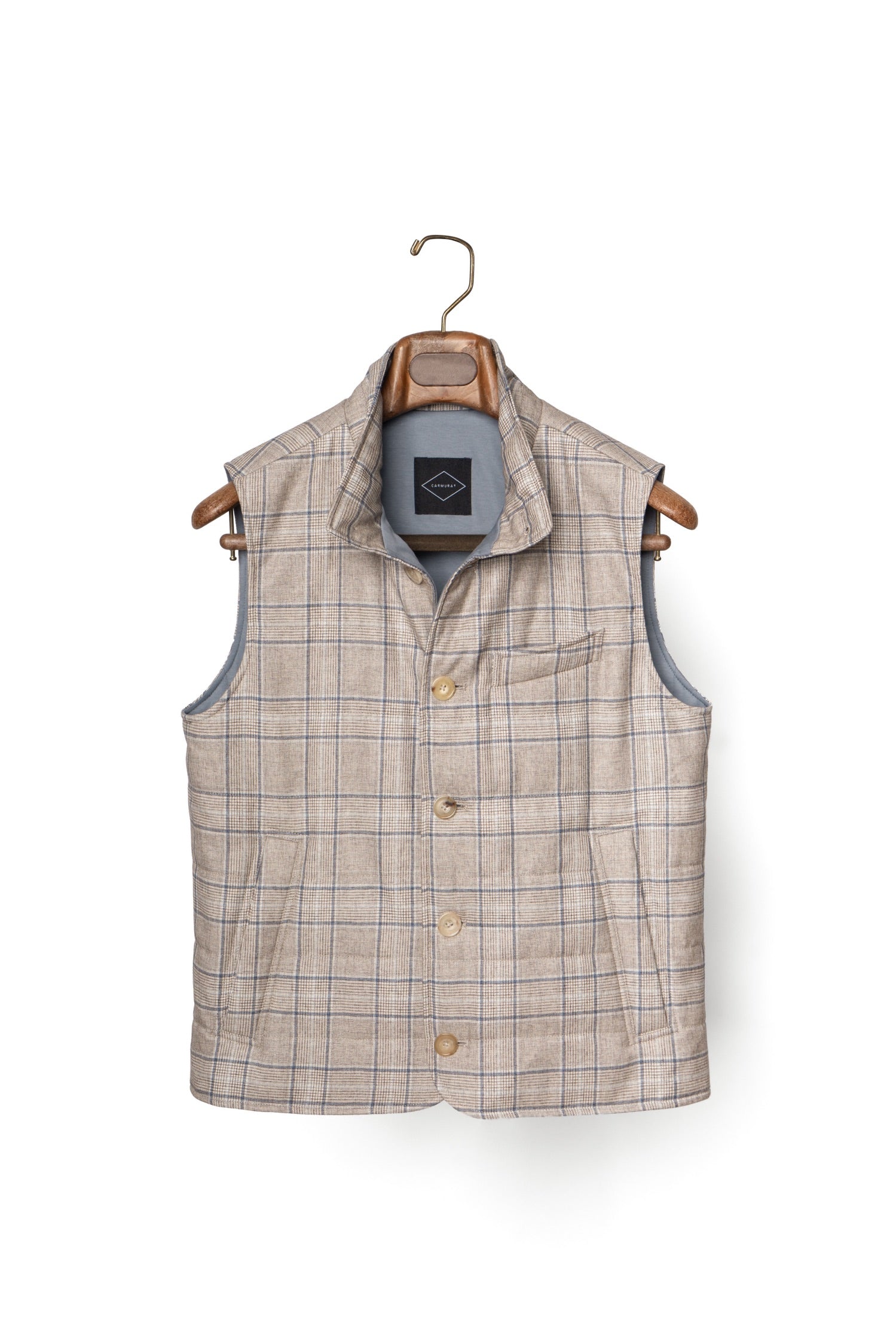 MTO Light Brown Glen Check Wool Cotton Silk Gilet #669