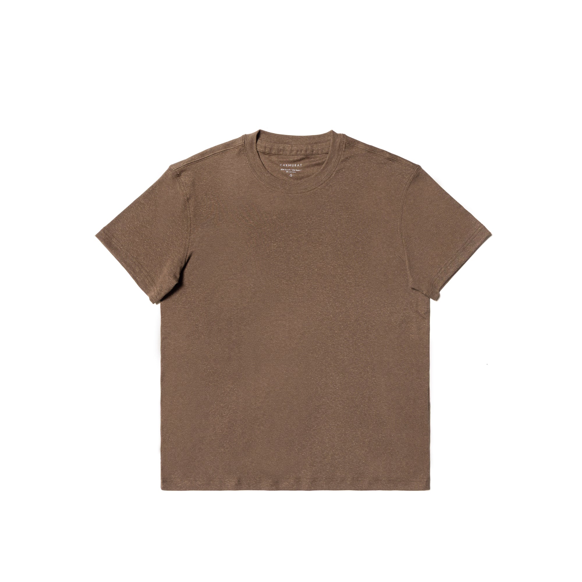 Moss/Brown/Light Khaki Linen Blending Short Sleeve T Shirt