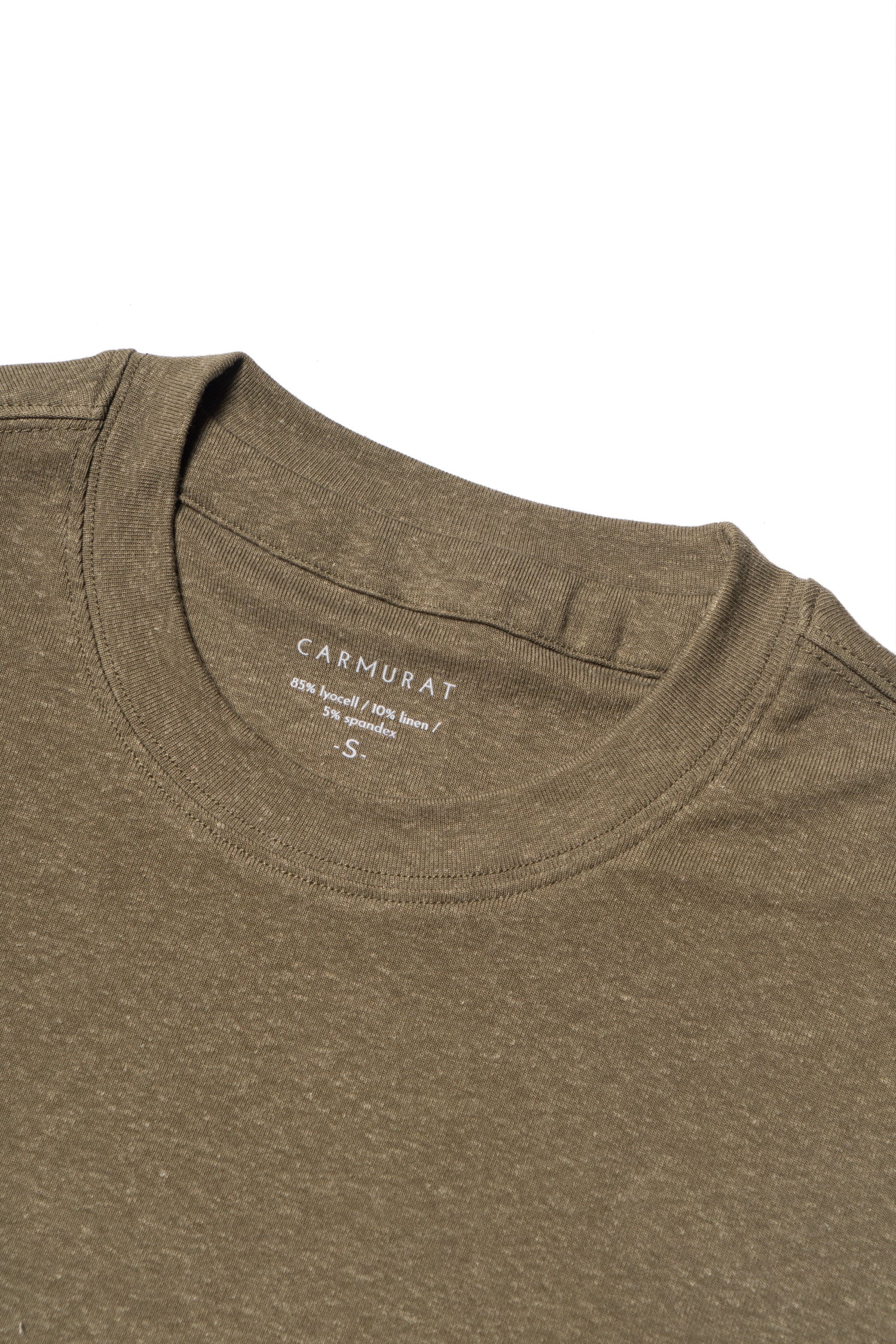 Moss/Brown/Light Khaki Linen Blending Short Sleeve T Shirt