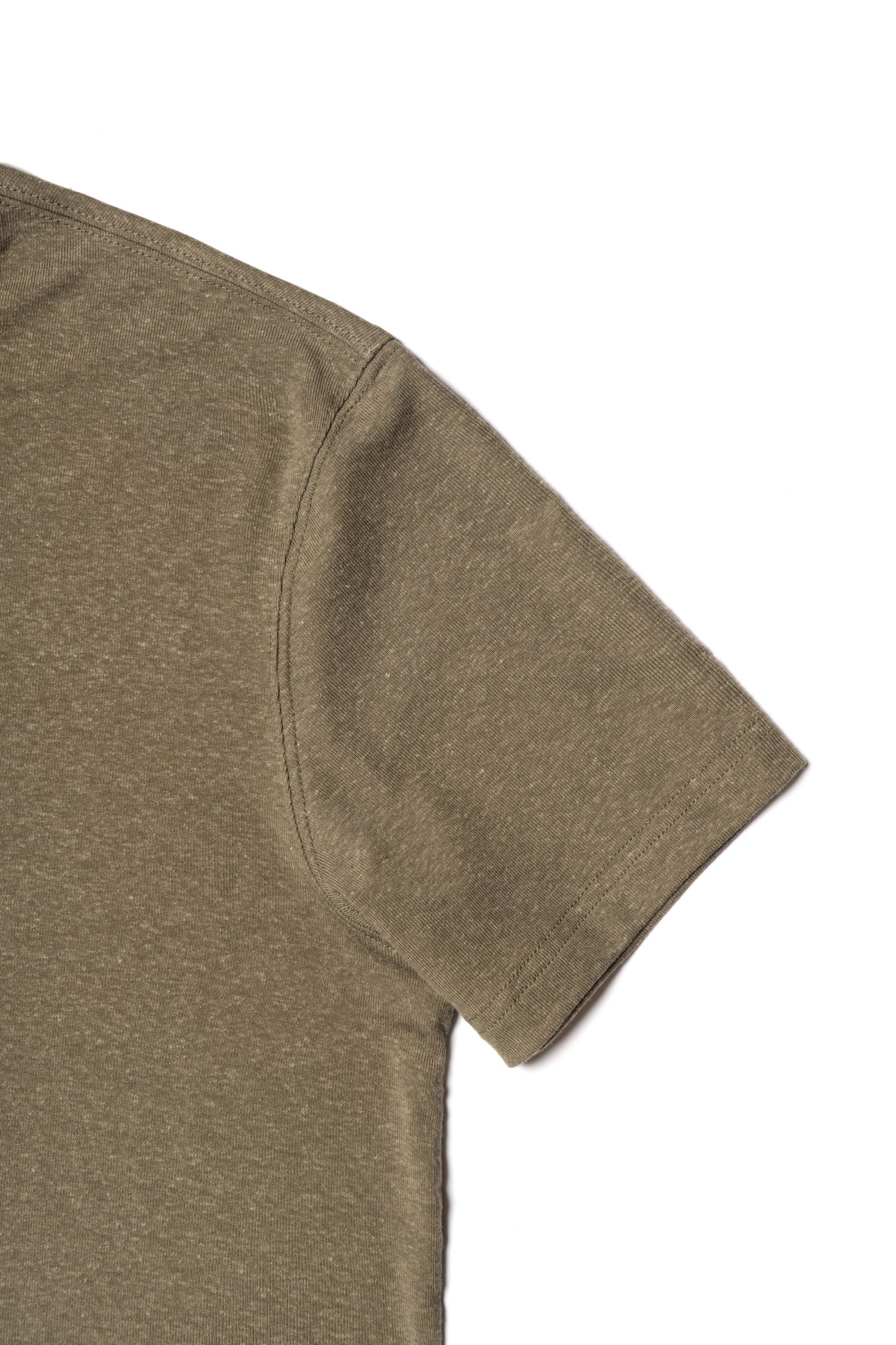 Moss/Brown/Light Khaki Linen Blending Short Sleeve T Shirt