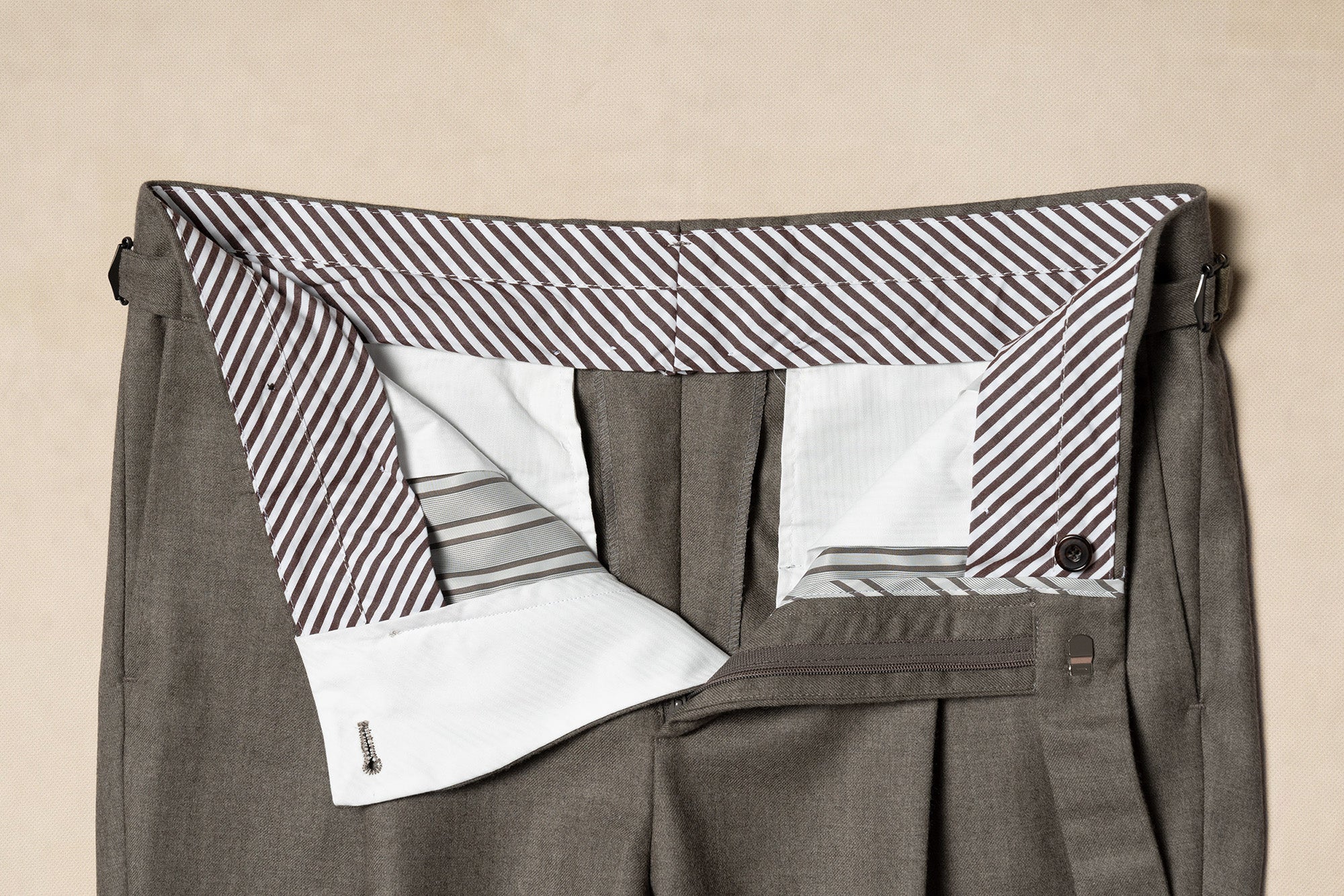 Taupe Worsted Flannel Trousers