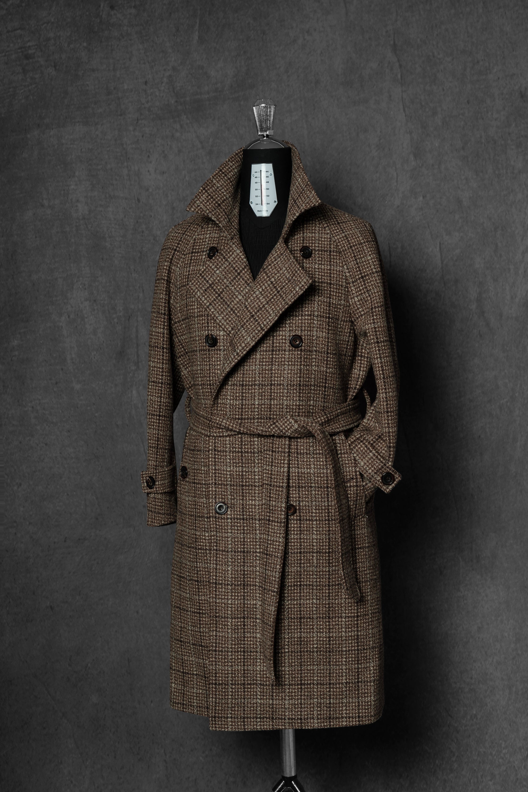 MTO Toffee Windowpane Wool Balmacaan Coat