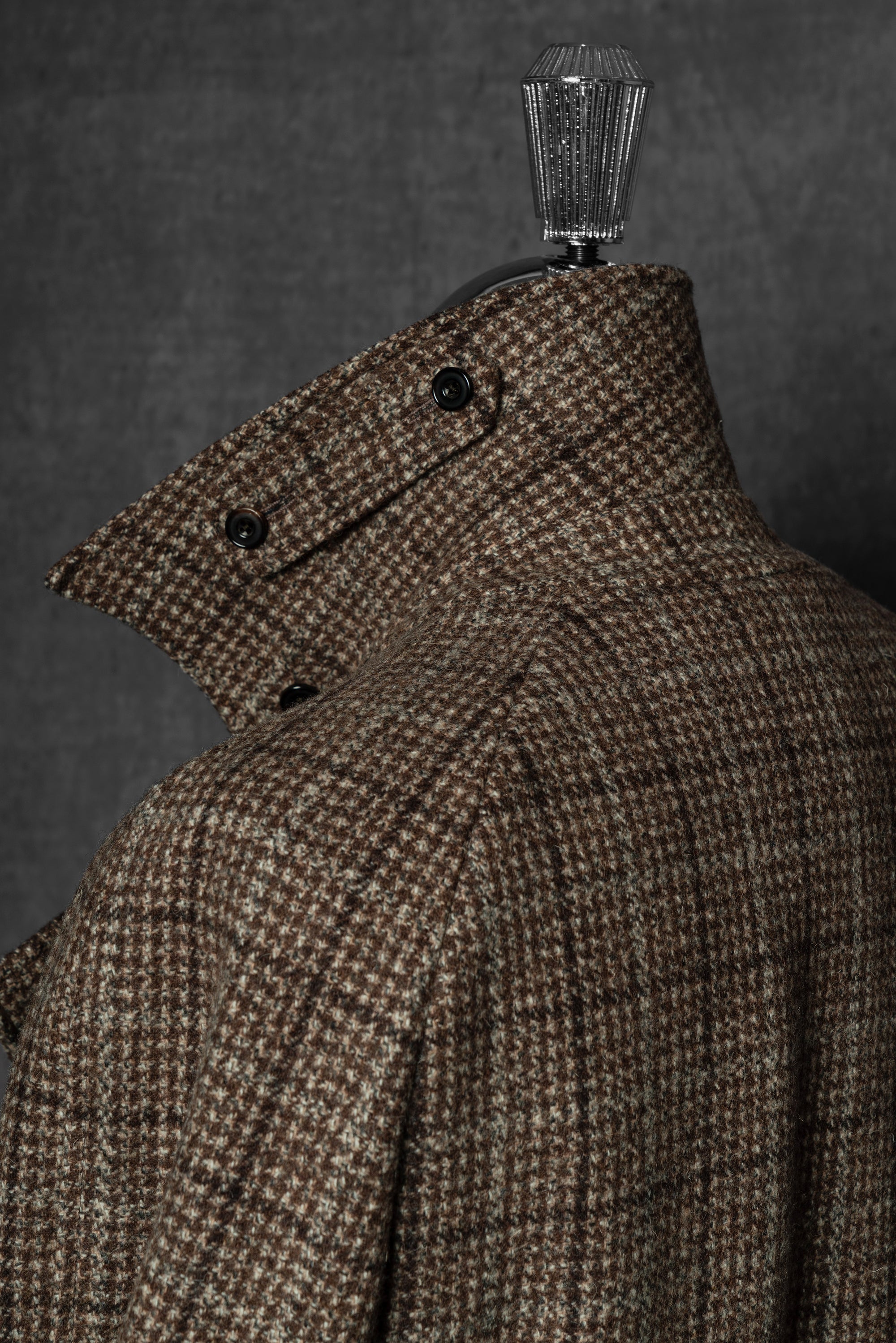 MTO Toffee Windowpane Wool Balmacaan Coat