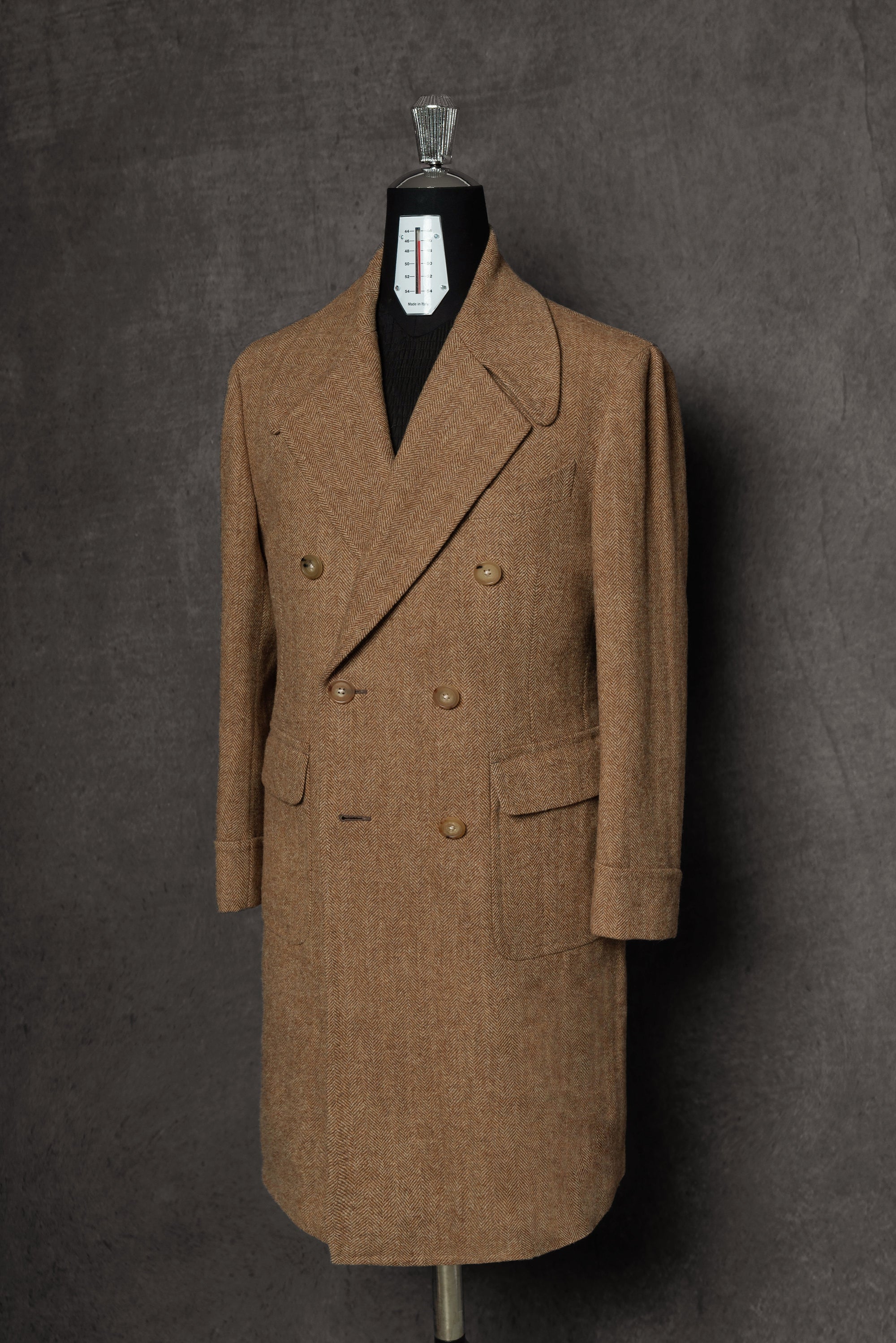 MTO Ginger Herringbone Wool Polo Coat