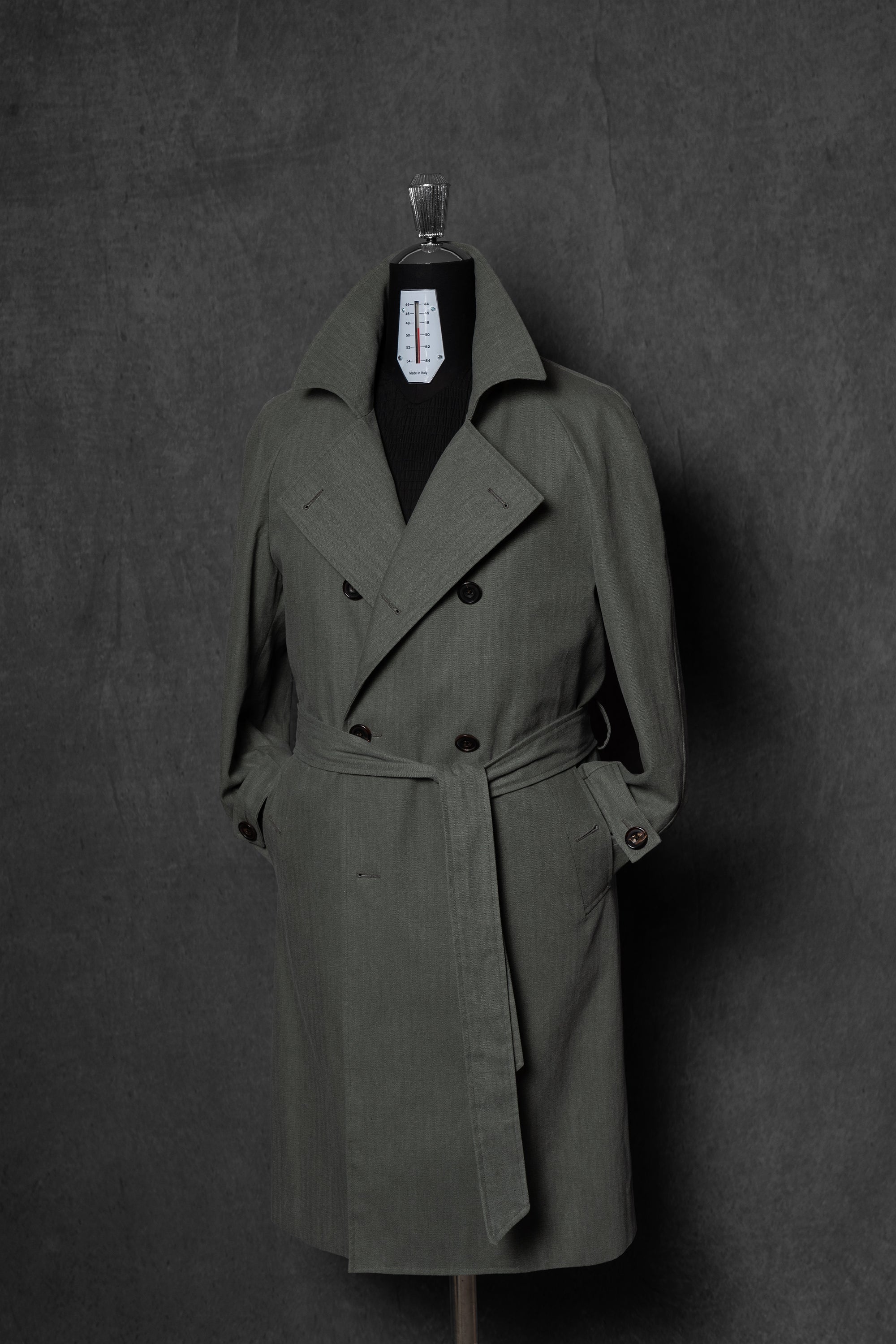 Graphite Green Cotton Balmacaan Raincoat #71