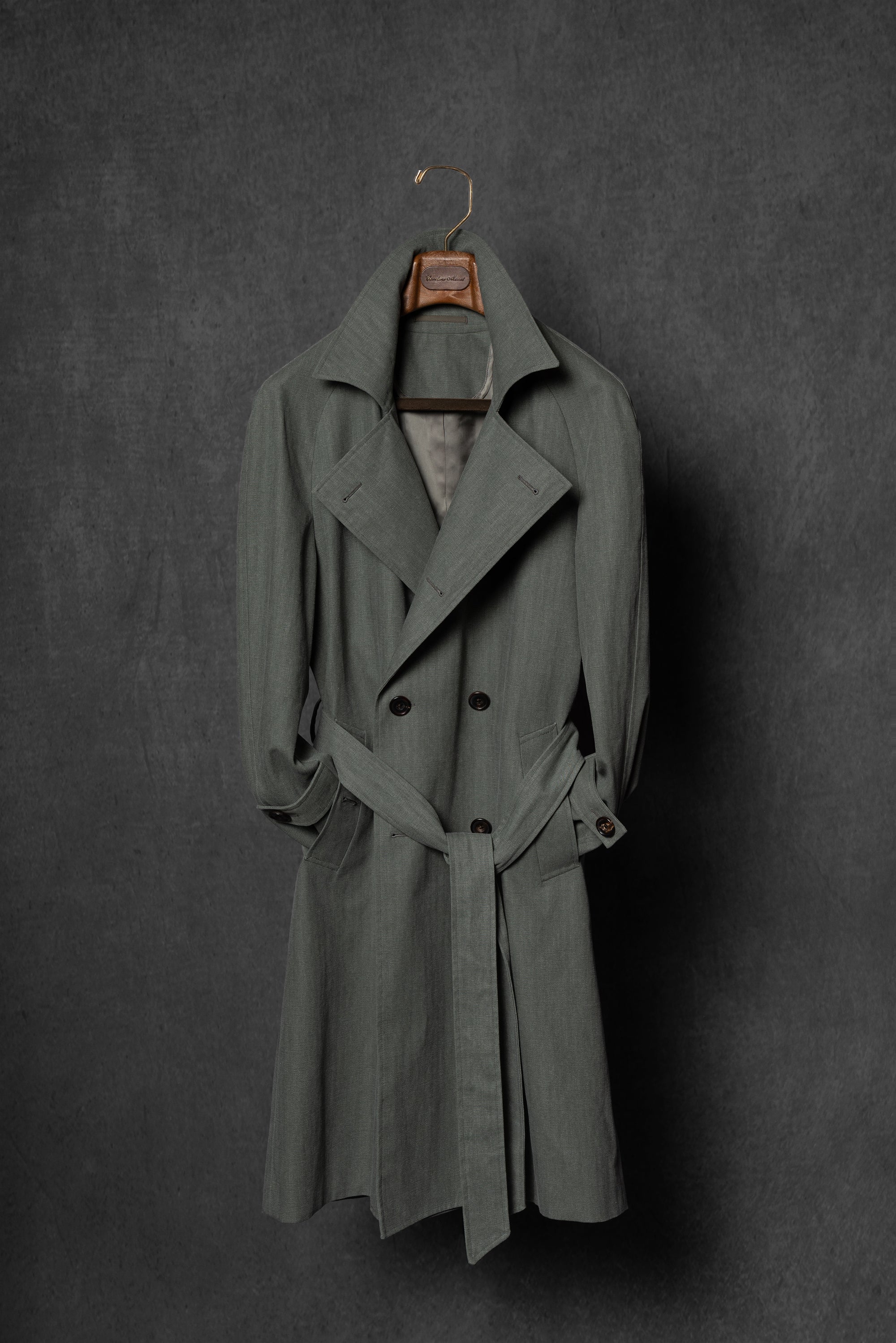 Graphite Green Cotton Balmacaan Raincoat #71