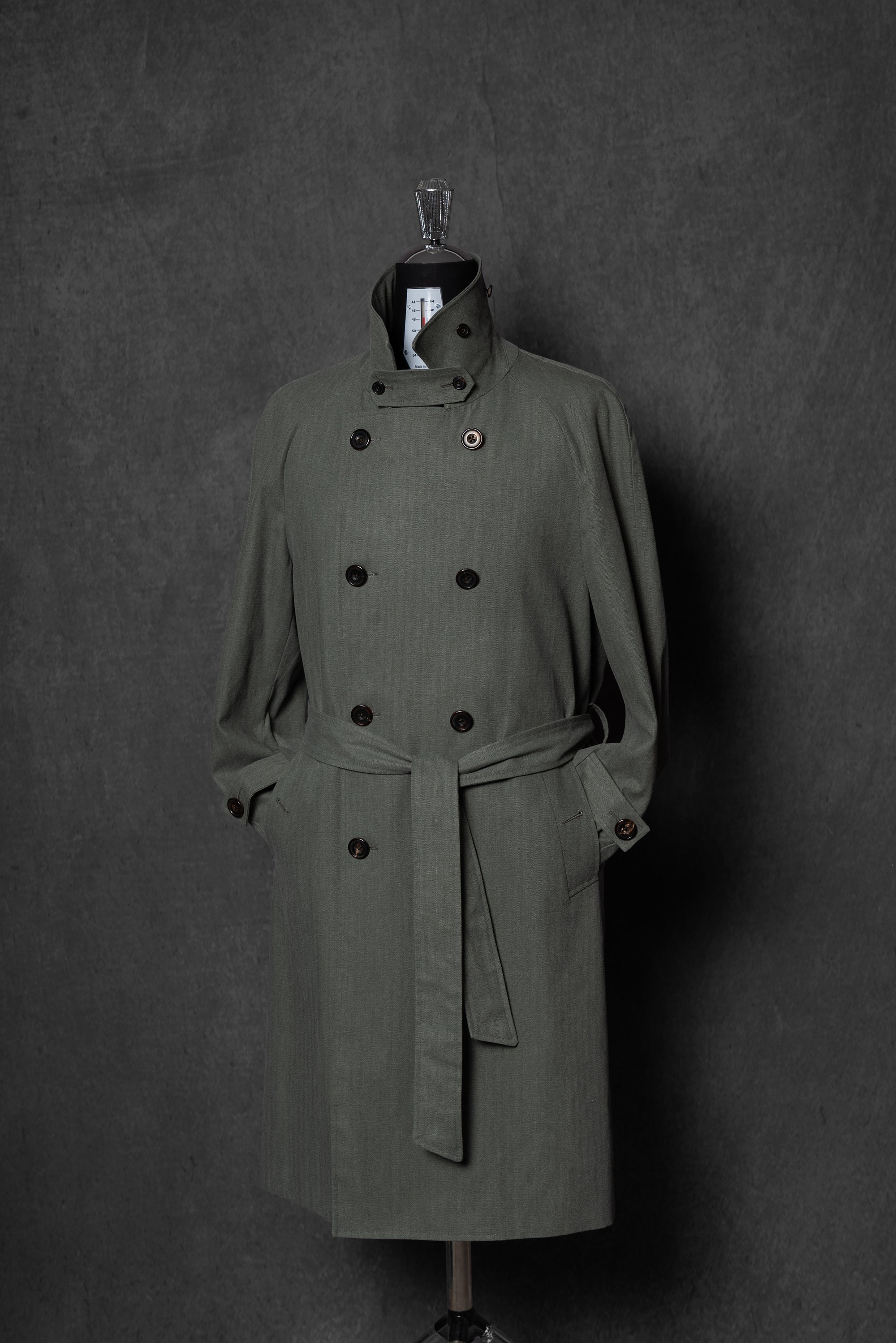 Graphite Green Cotton Balmacaan Raincoat #71