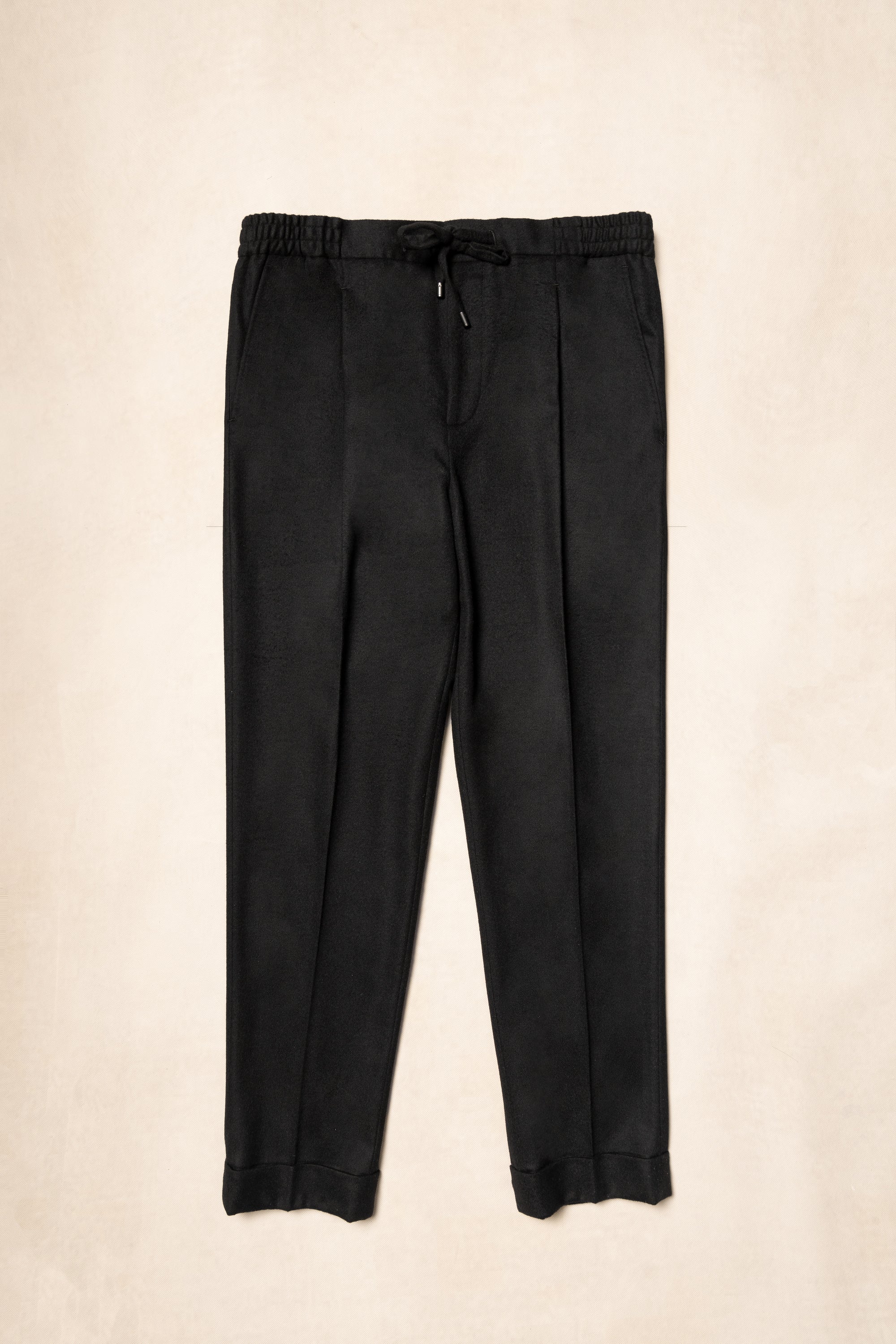 Black Silk Wool Blending Drawstring Trousers