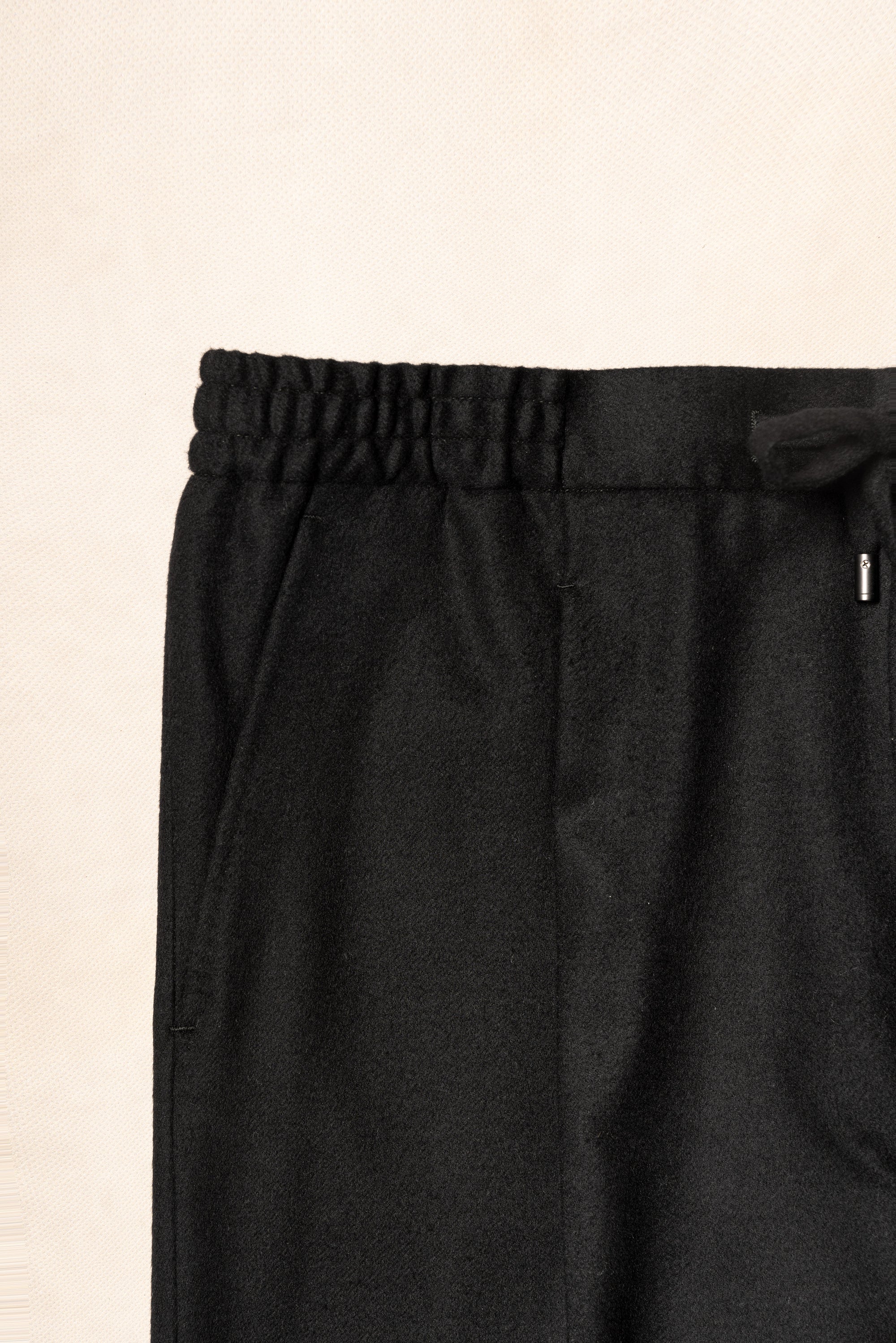 Black Silk Wool Blending Drawstring Trousers