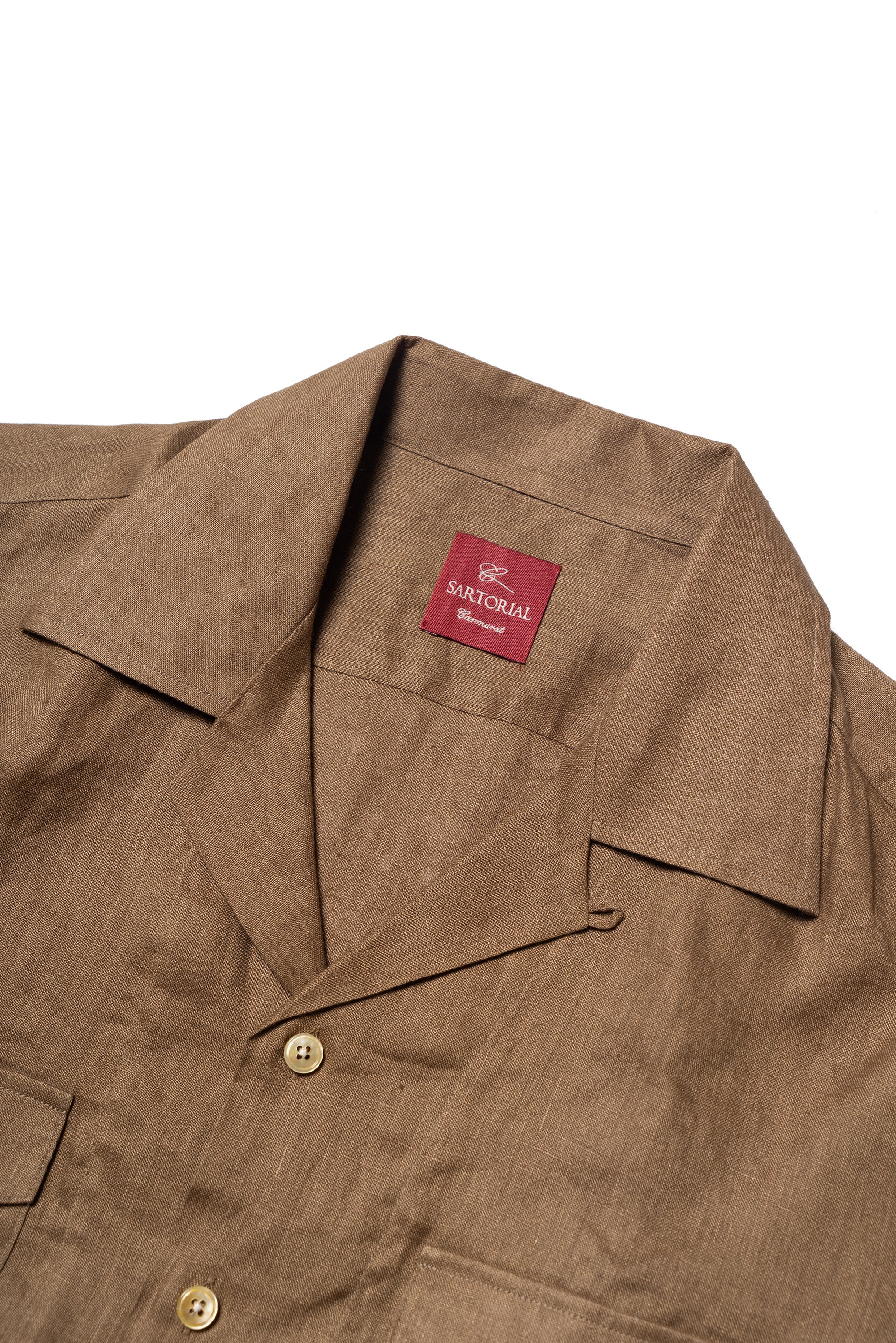 Light Tobacco Cuban Collar Linen Shirt #XS41