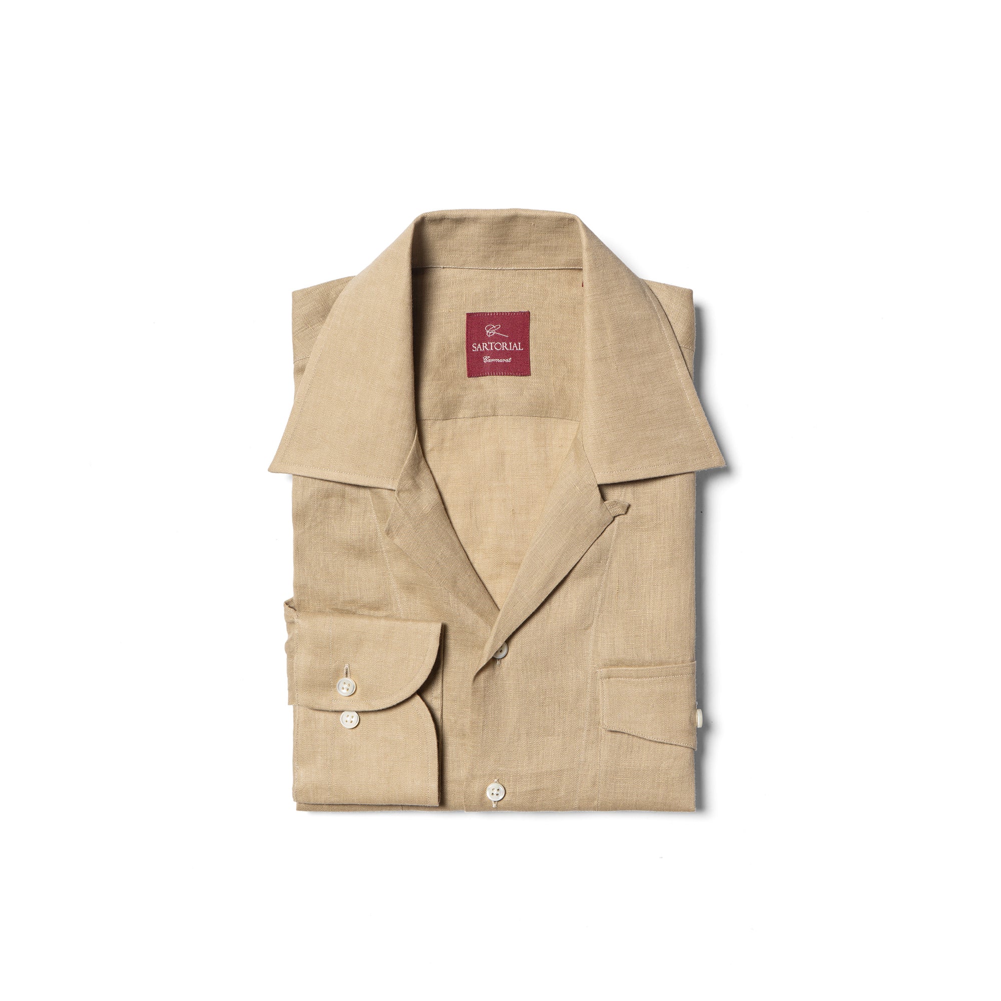 Olive Cuban Collar Linen Shirt #XS42
