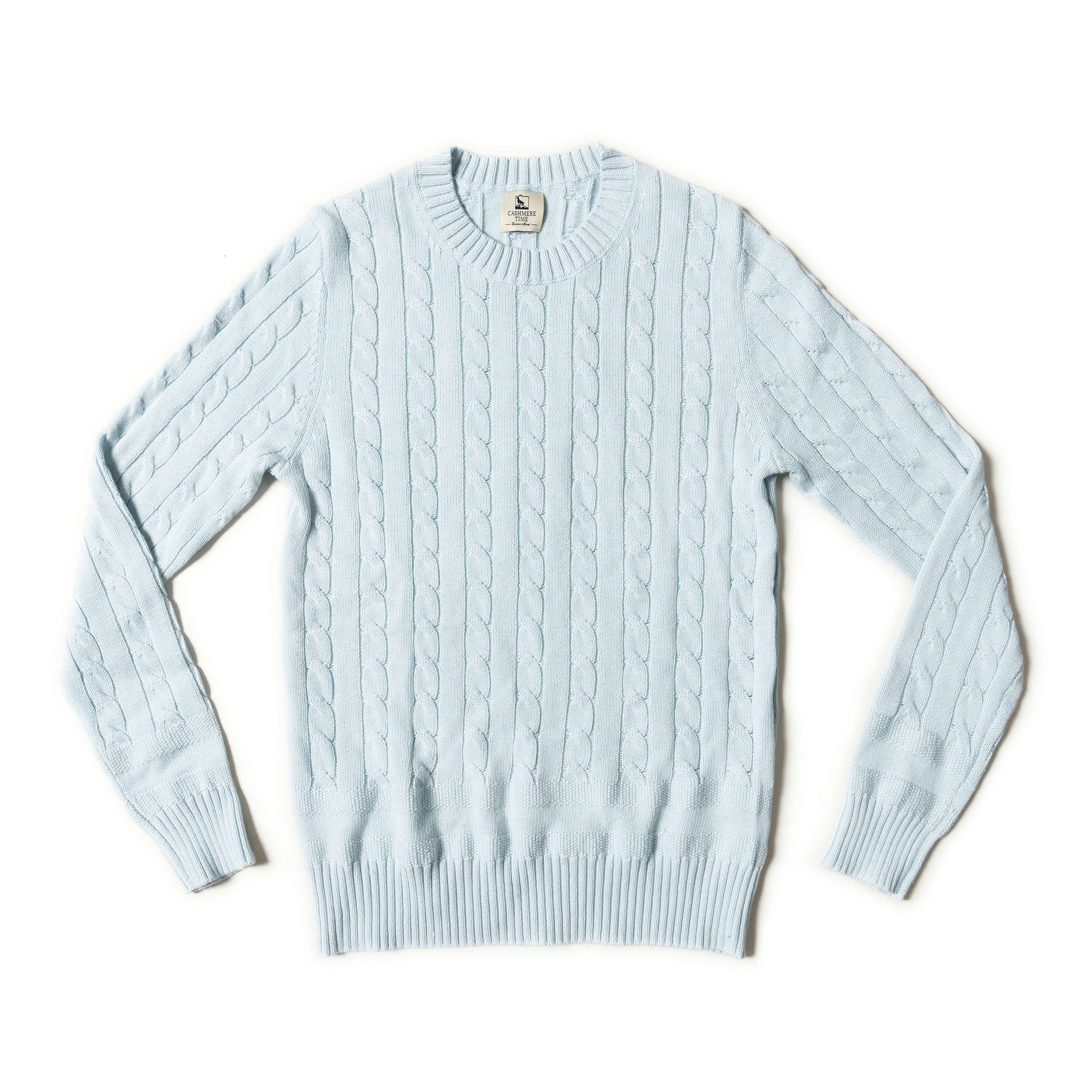 Ice Blue Crew Neck Cable Knit Jumper