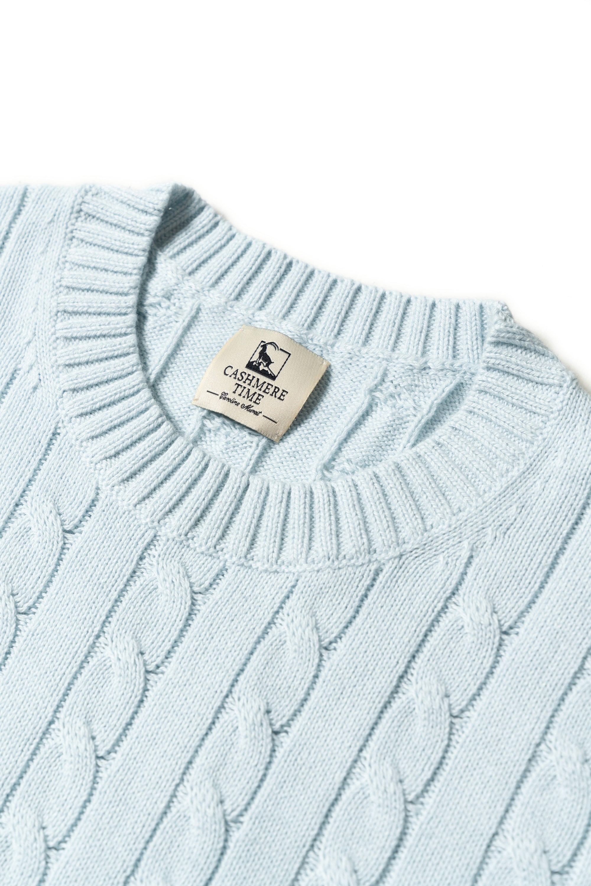 Ice Blue Crew Neck Cable Knit Jumper