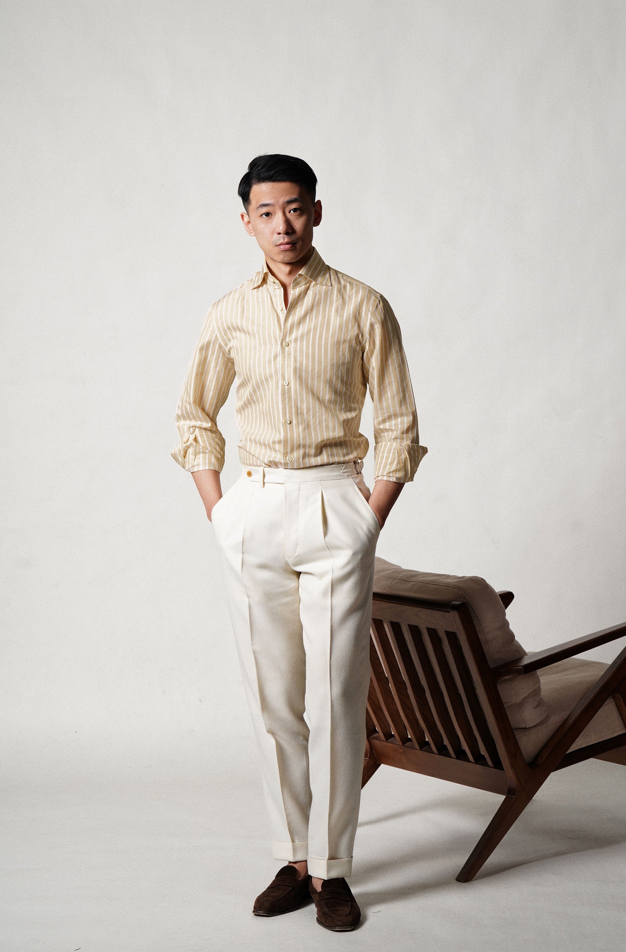 Cream Stripe Blending Shirt