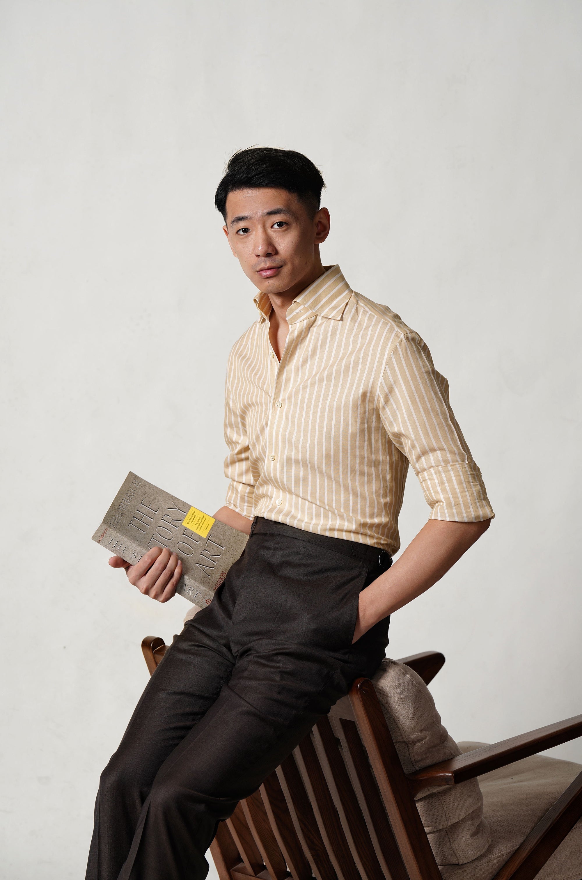 Cream Stripe Blending Shirt