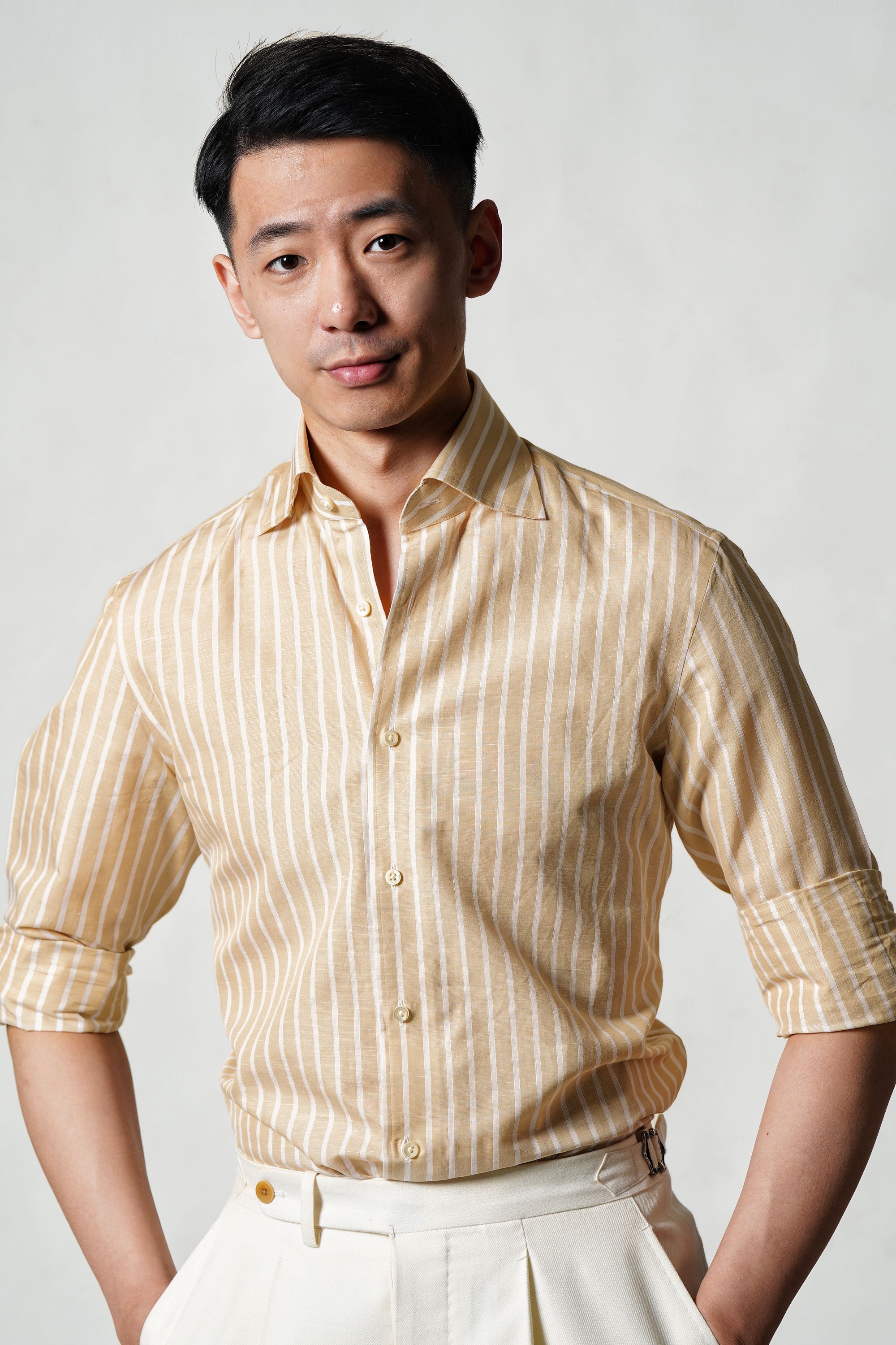 Cream Stripe Blending Shirt