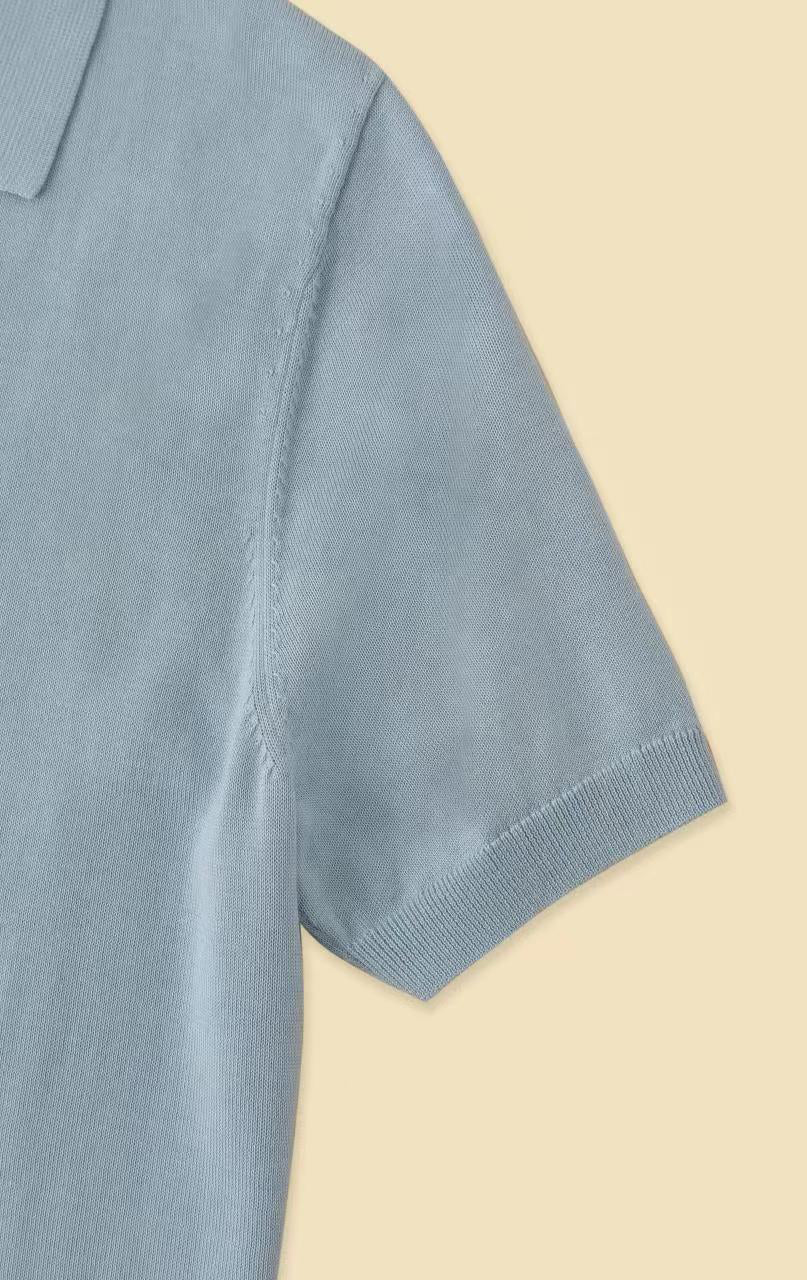 Lemon / Sky Blue Cotton Linen Knitted Polo