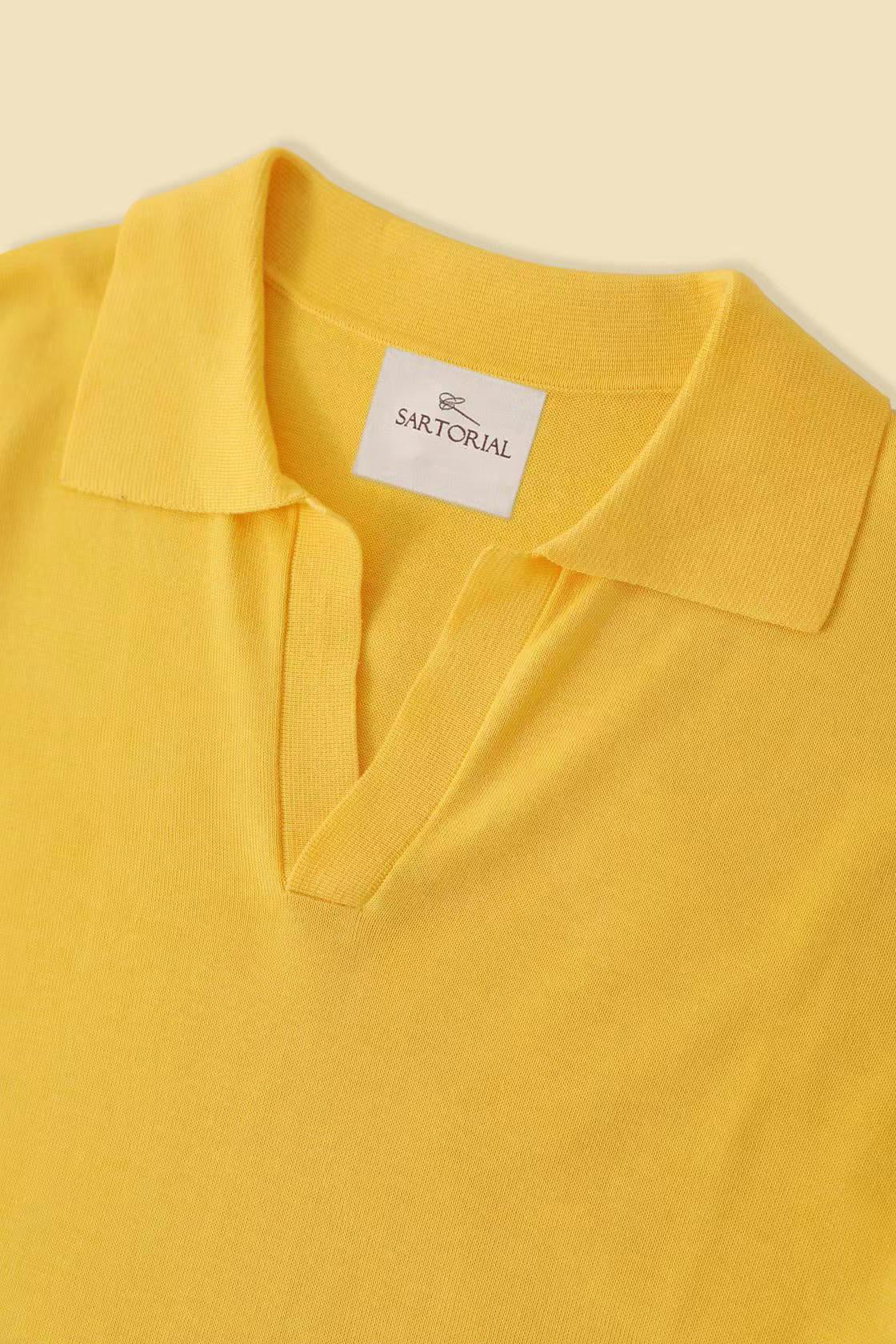 Lemon / Sky Blue Cotton Linen Knitted Polo
