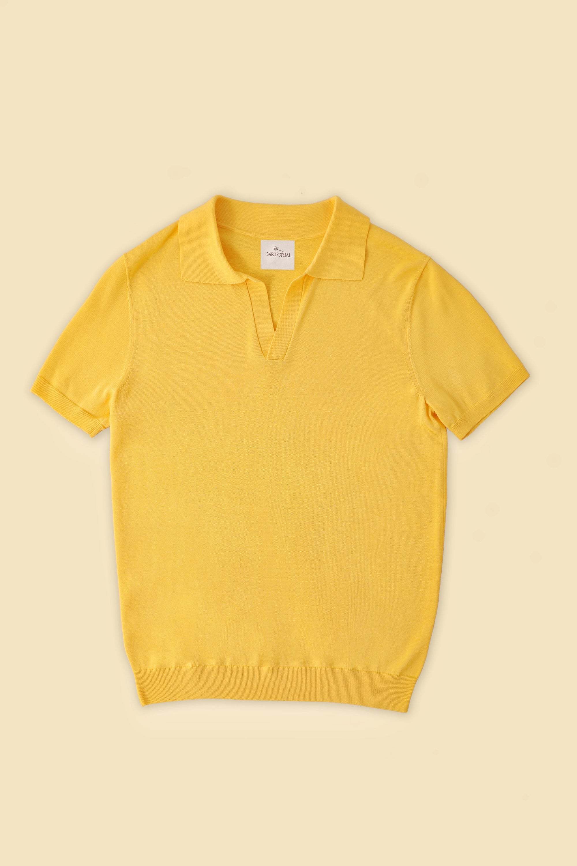Lemon / Sky Blue Cotton Linen Knitted Polo