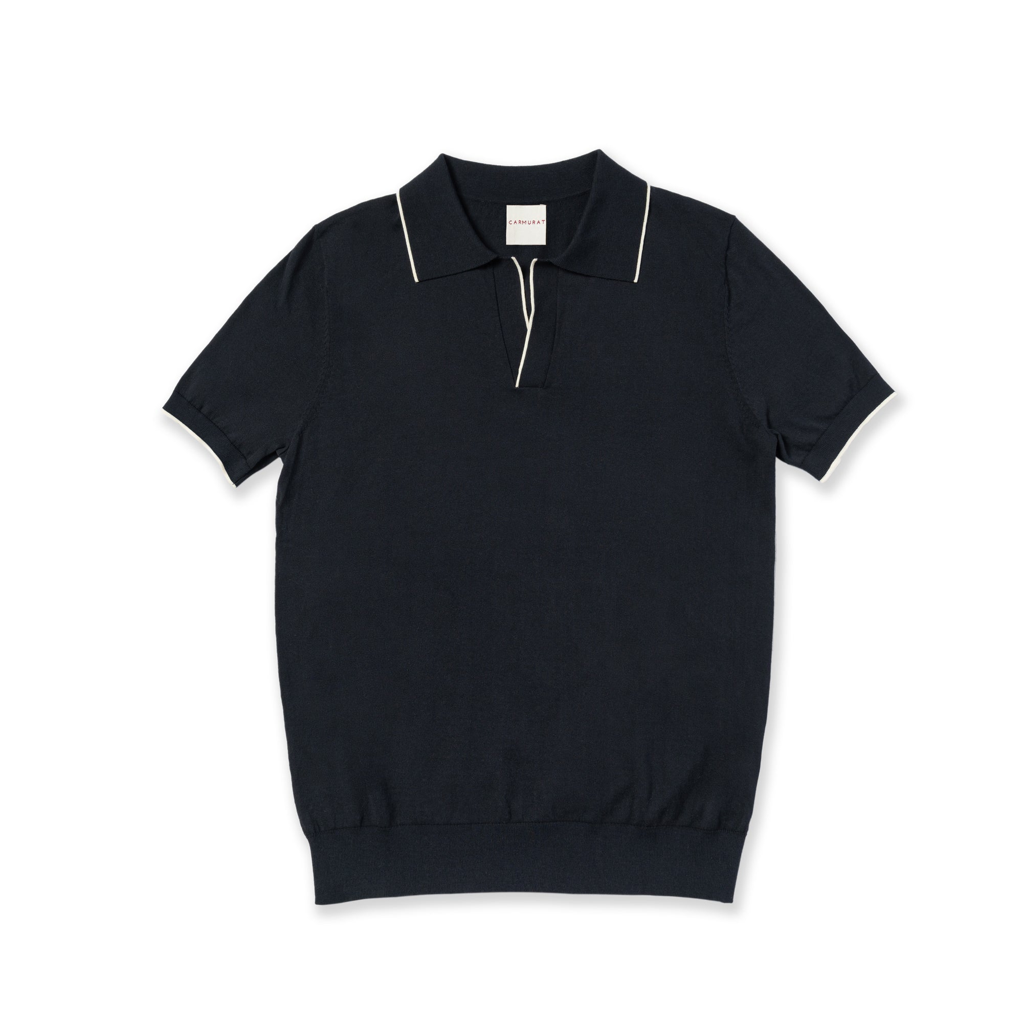 Emerald / Navy / White Cotton Cashmere Knitted Polo