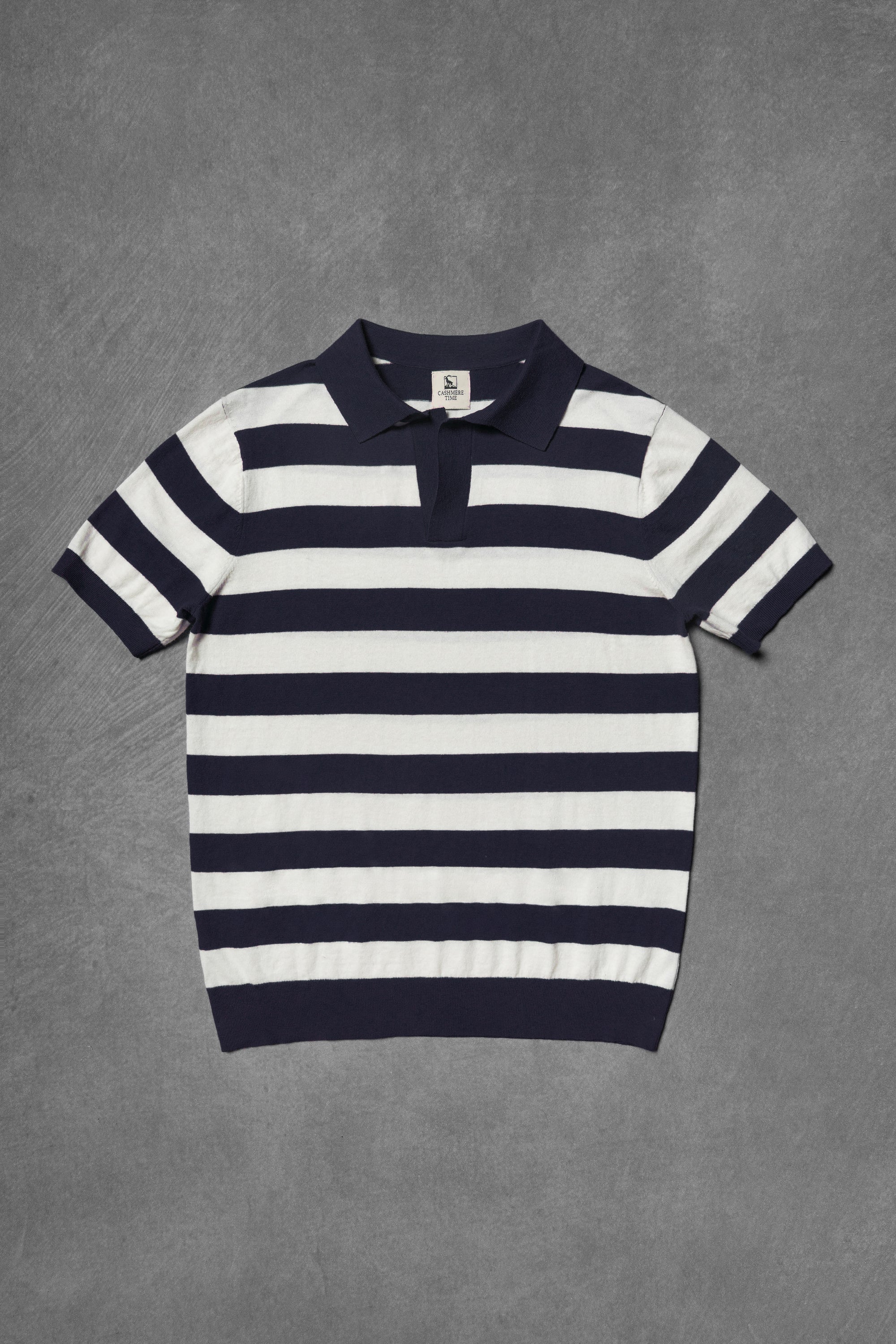 Navy / Tobacco Cotton Cashmere Knitted Breton Polo