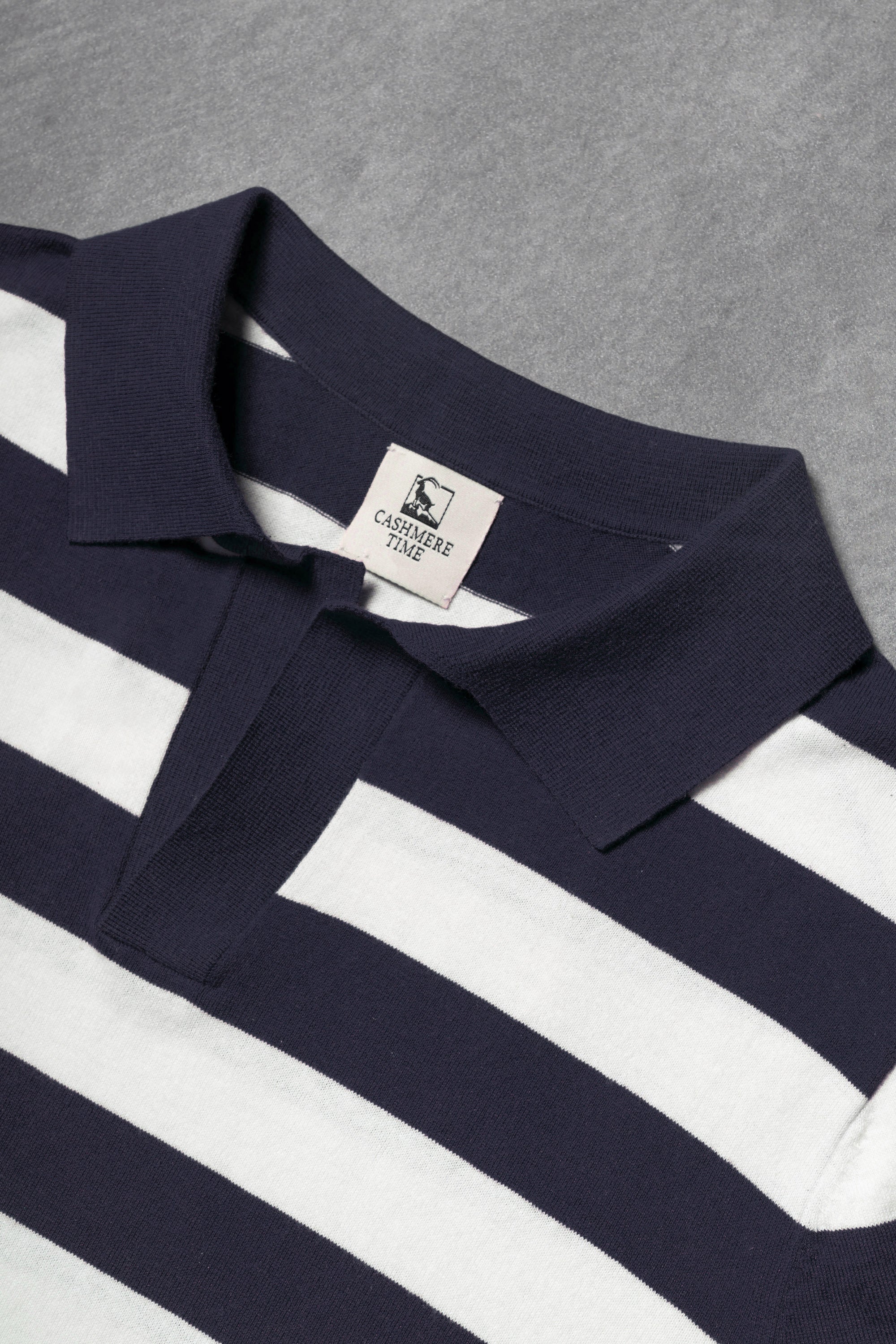 Navy / Tobacco Cotton Cashmere Knitted Breton Polo