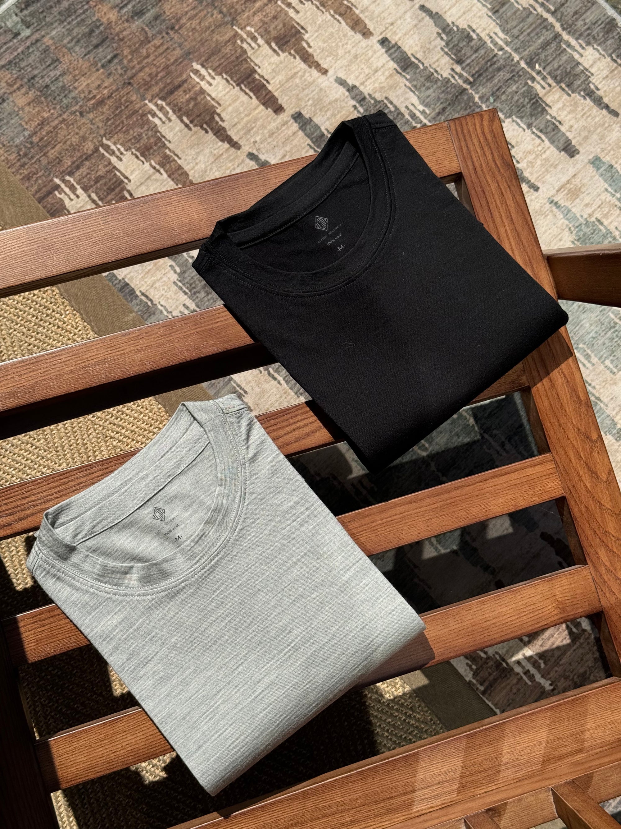 Grey / Black 17 Micron 120s Wool T-shirt