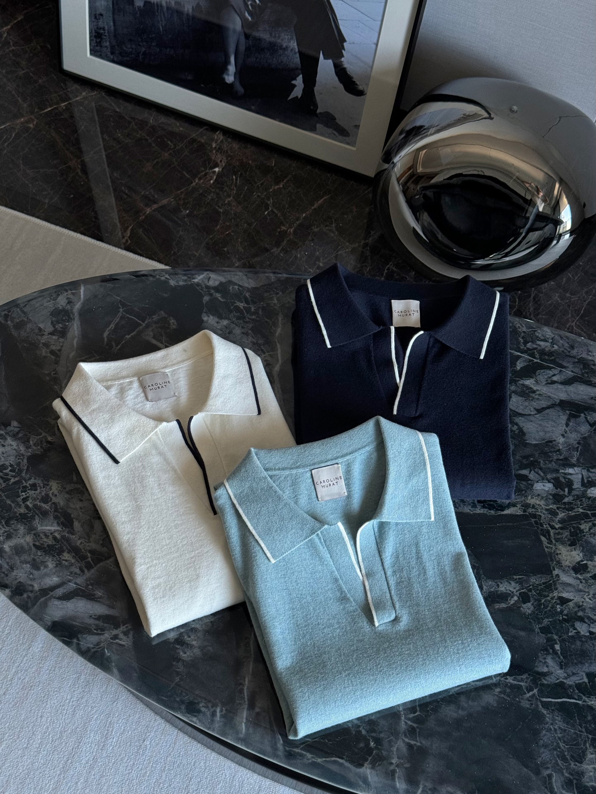 Emerald / Navy / White Cotton Cashmere Knitted Polo