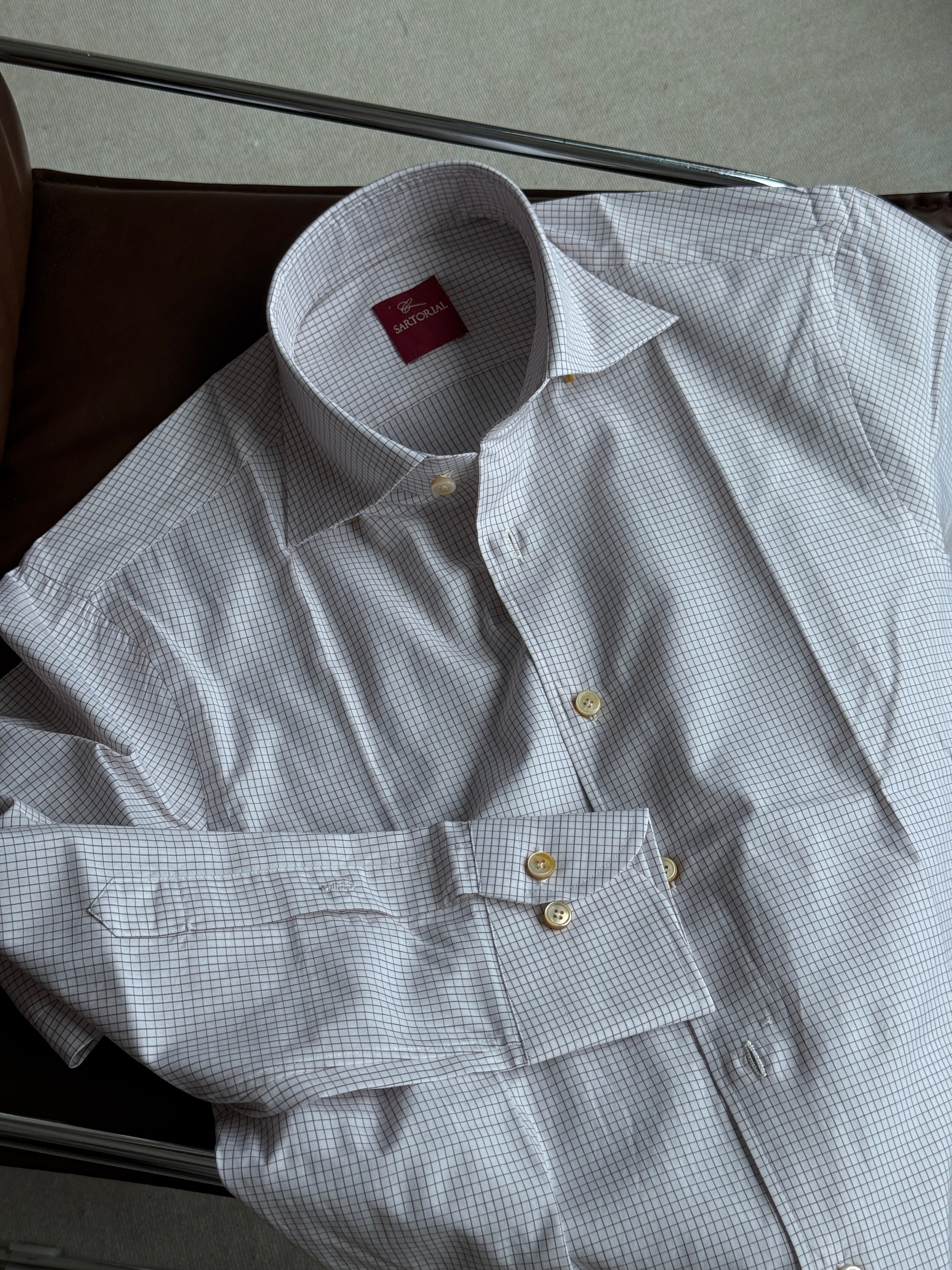 MTO Hand-stitched Mocha Graph Check Shirt #40