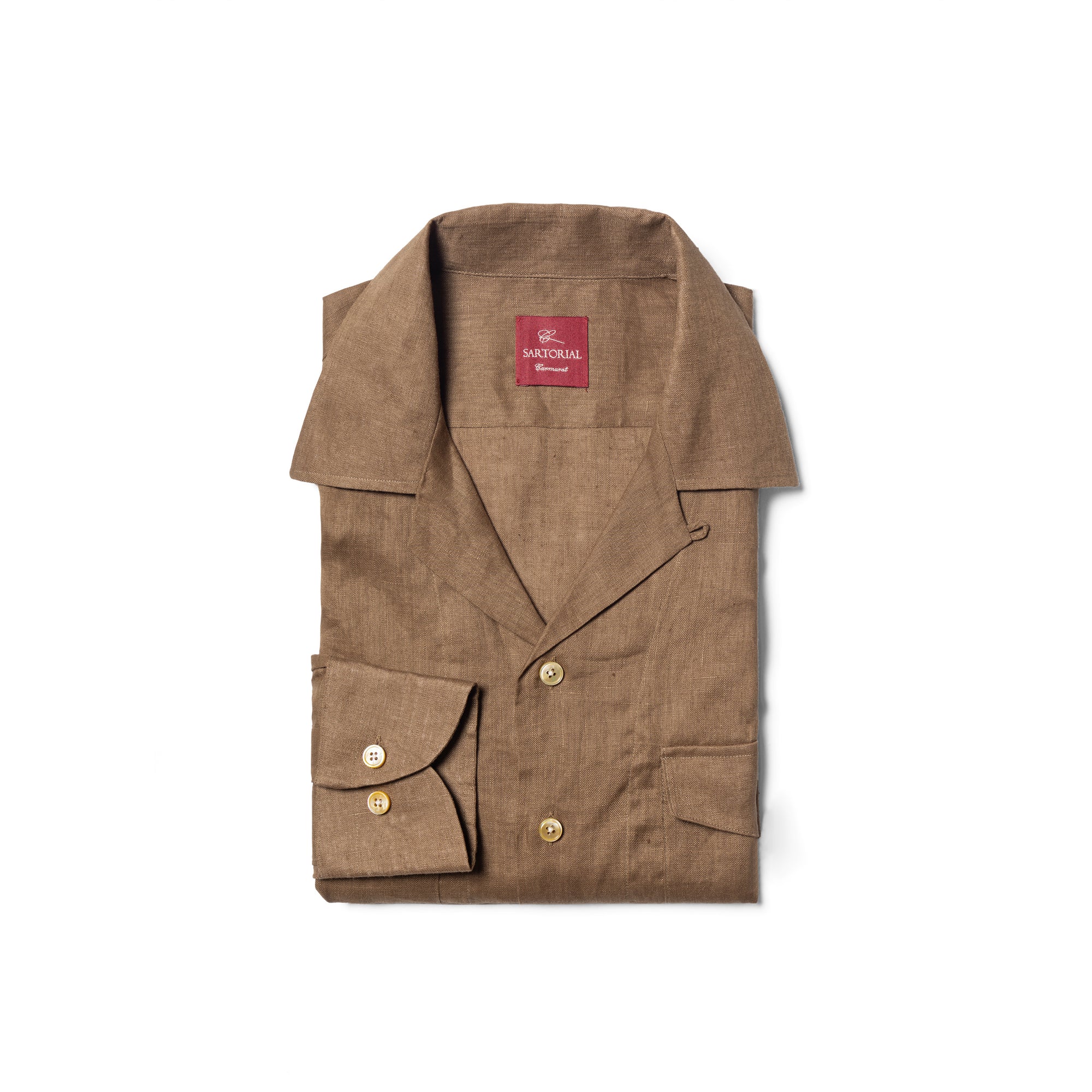Light Tobacco Cuban Collar Linen Shirt #XS41