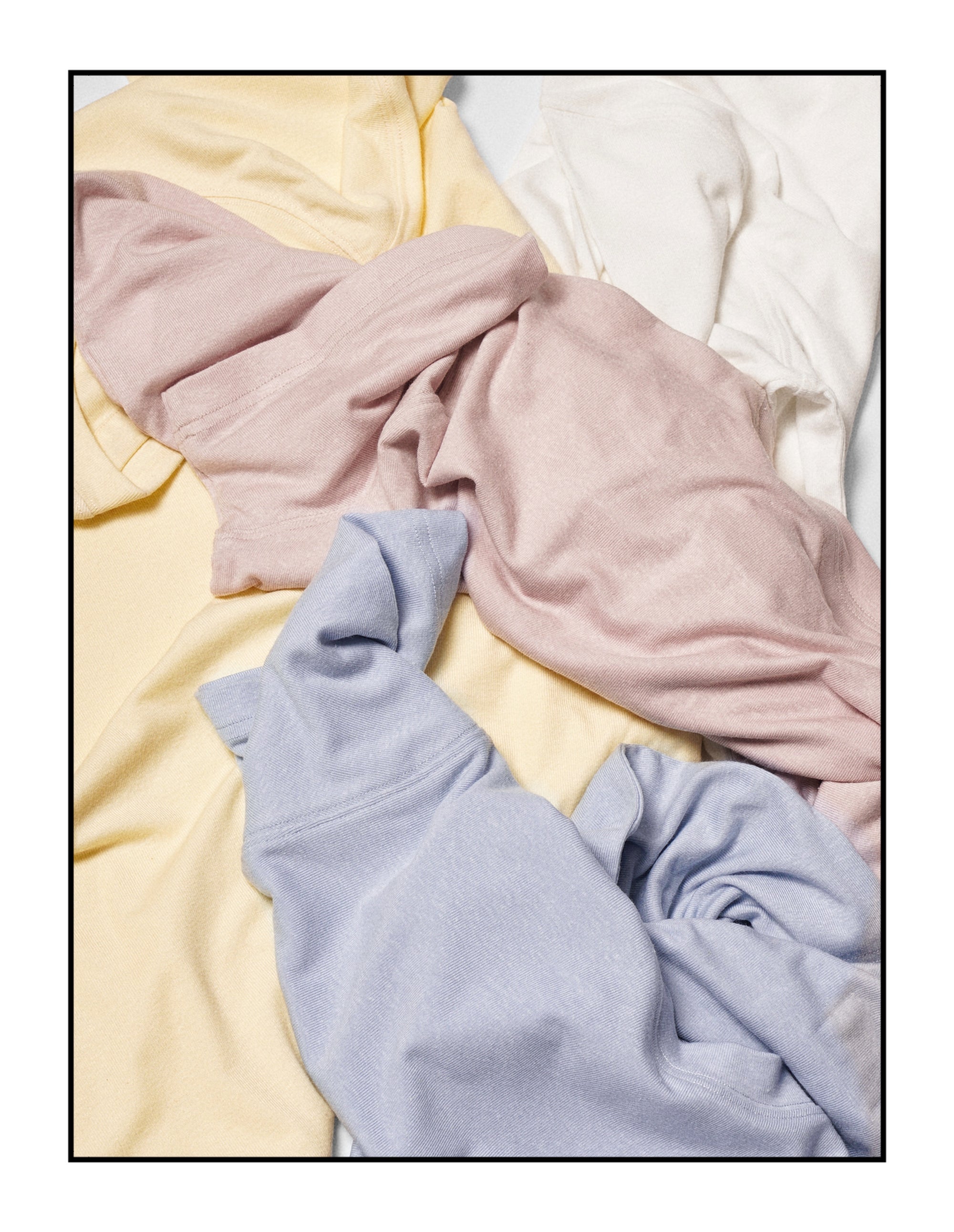 White/Yellow/Pale Blue/Pale Pink Linen Blending Short Sleeve T Shirt