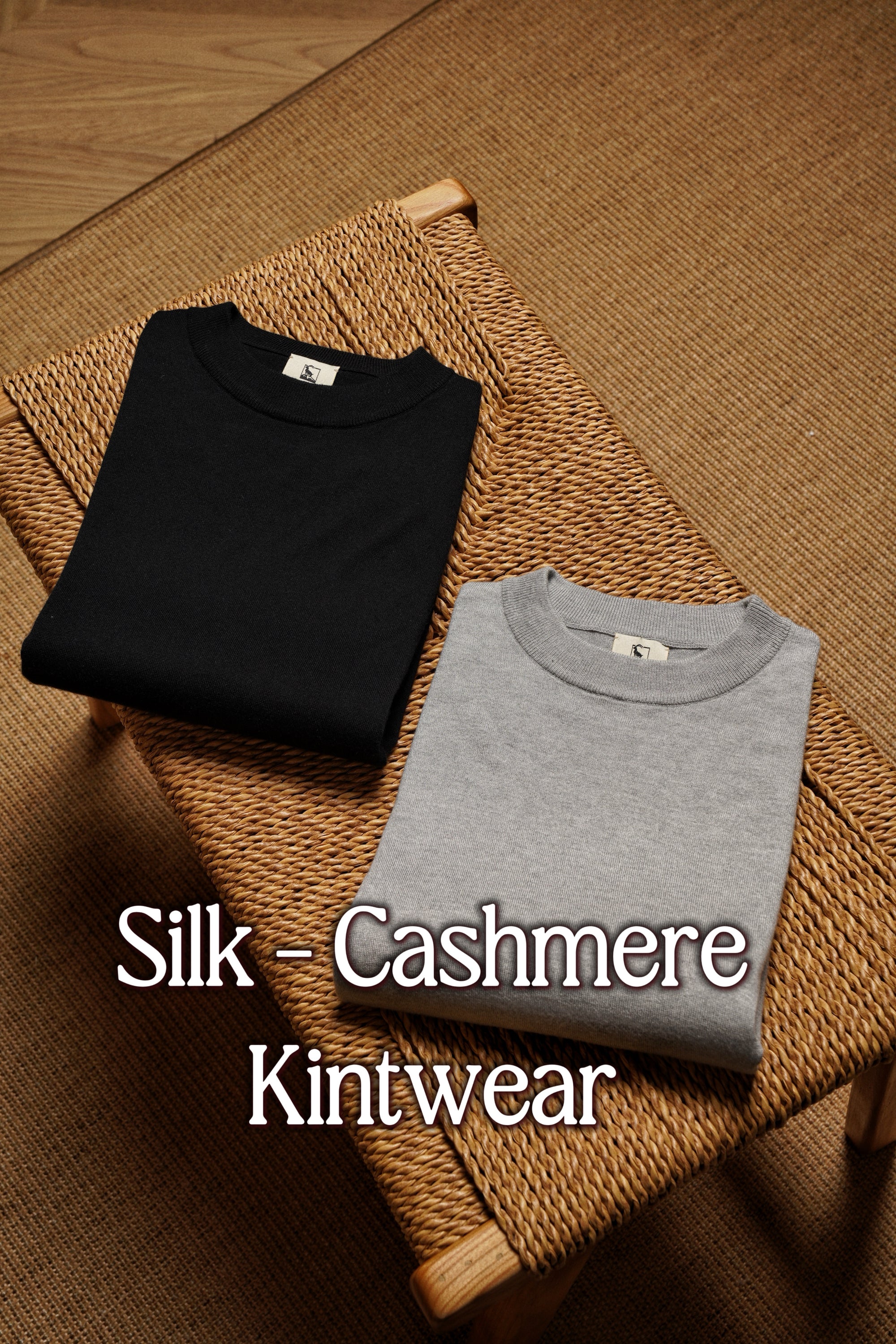 Black / Grey Silk Cashmere Blending Knitted Crew Neck